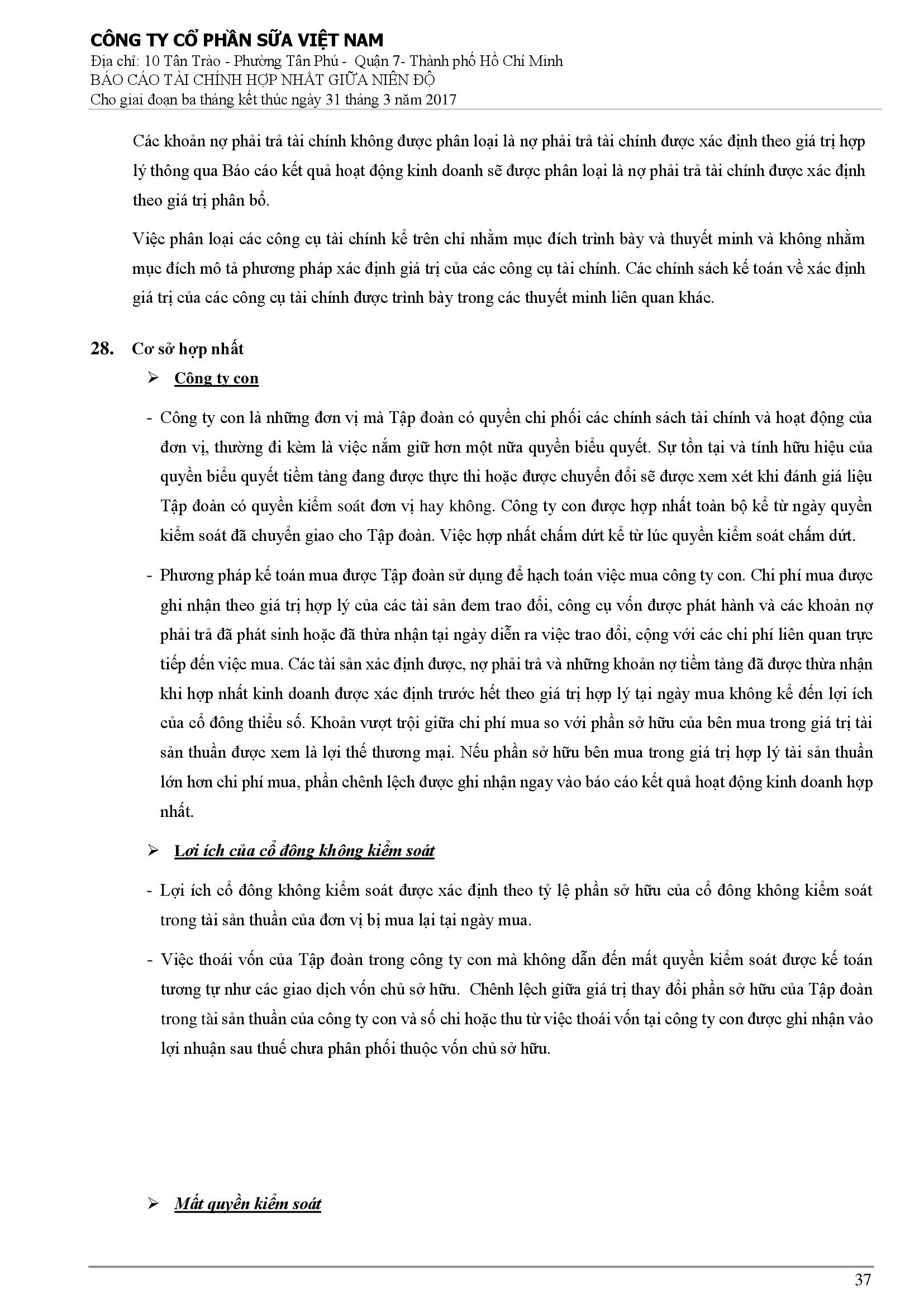 Báo cáo tài chính hợp nhất Q1/2017 37
