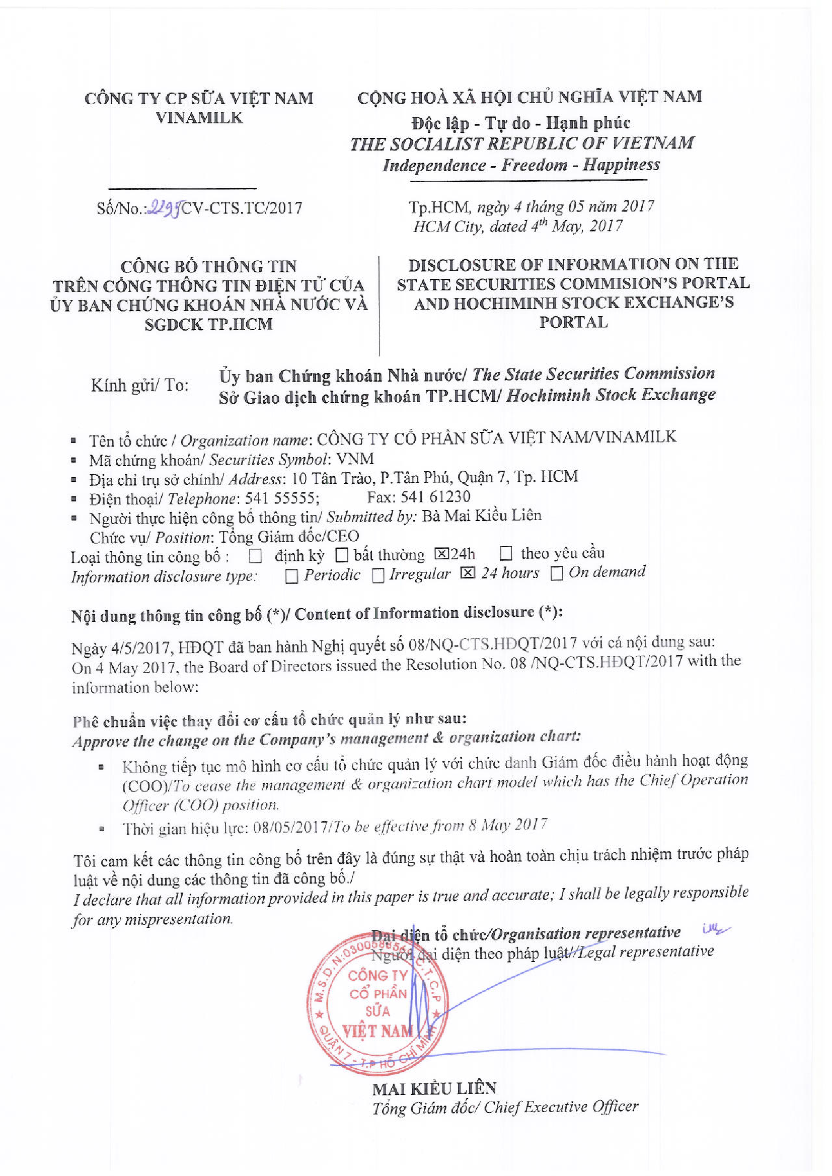 Thay đổi sơ đồ tổ chức quản lý 1