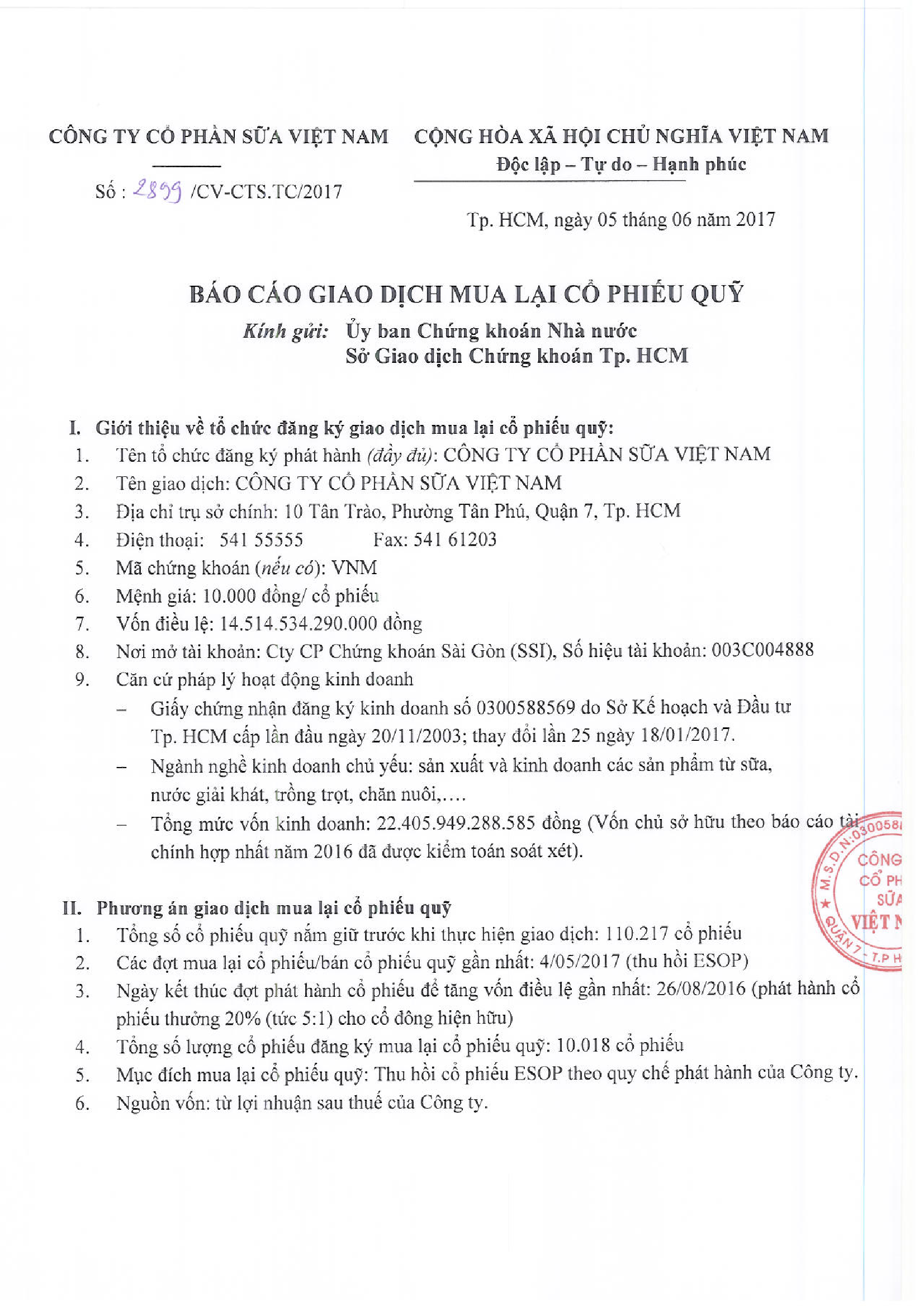 Báo cáo giao dịch mua lại cổ phiếu quỹ 1