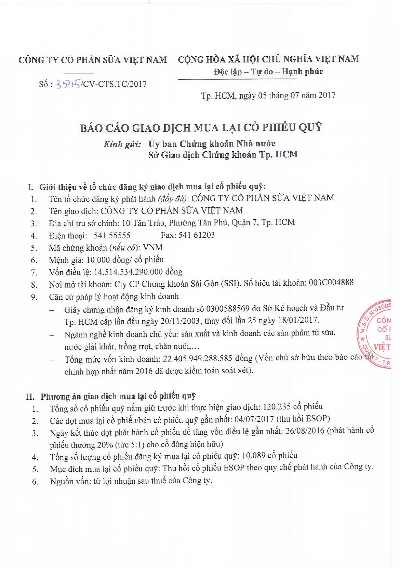 Báo cáo mua lại cổ phiếu quỹ 1