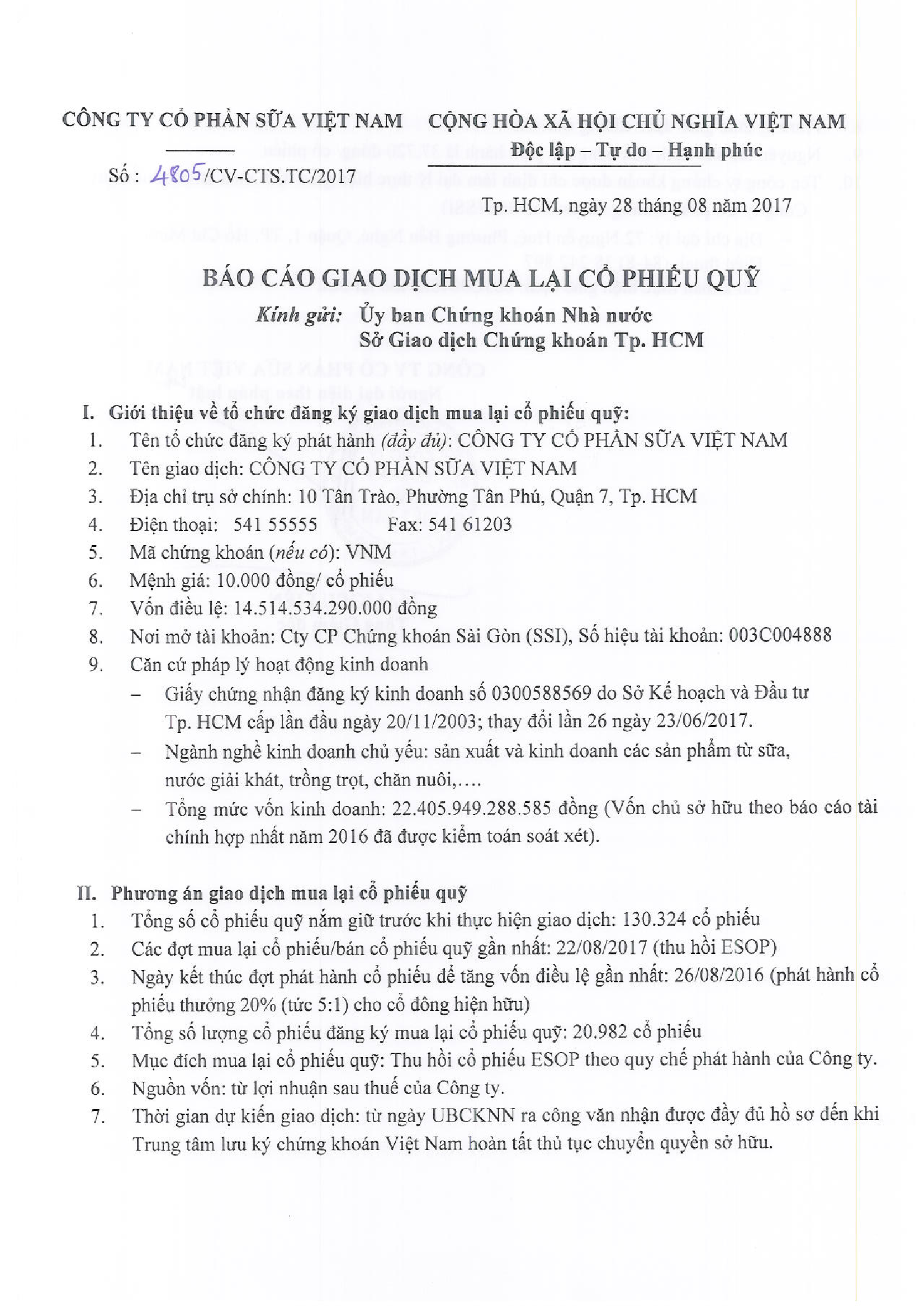 Báo cáo giao dịch mua lại cổ phiếu quỹ 1