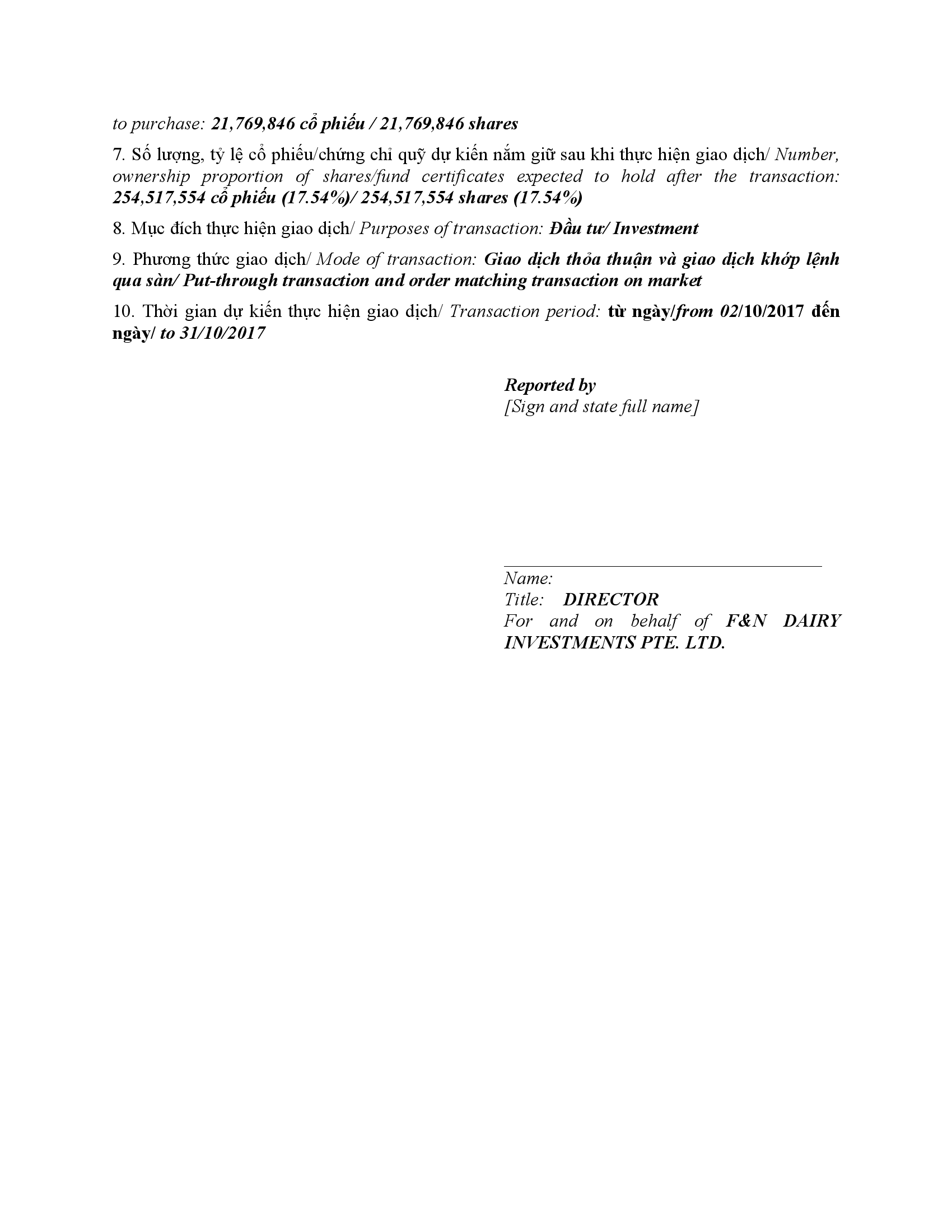 Thông báo giao dịch cổ phiếu/chứng chỉ quỹ của ngưởi nội bộ của công ty đại chúng, người nội bộ của quỹ đại chúng và người có liênliên quan của người nội bộ 3