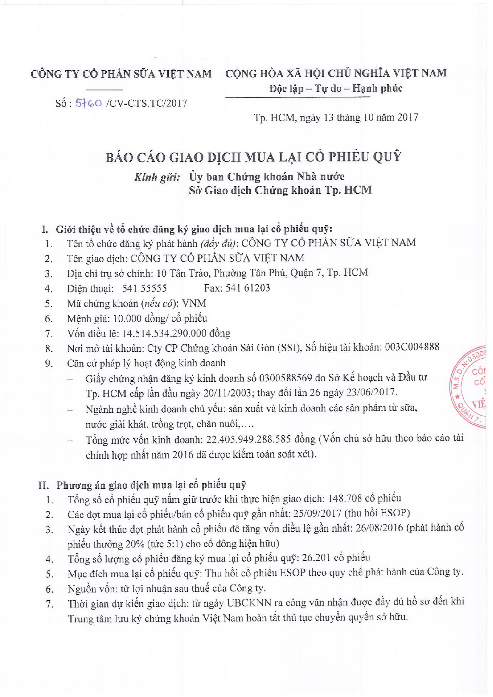 Báo cáo giao dịch mua lại cổ phiếu quỹ 1