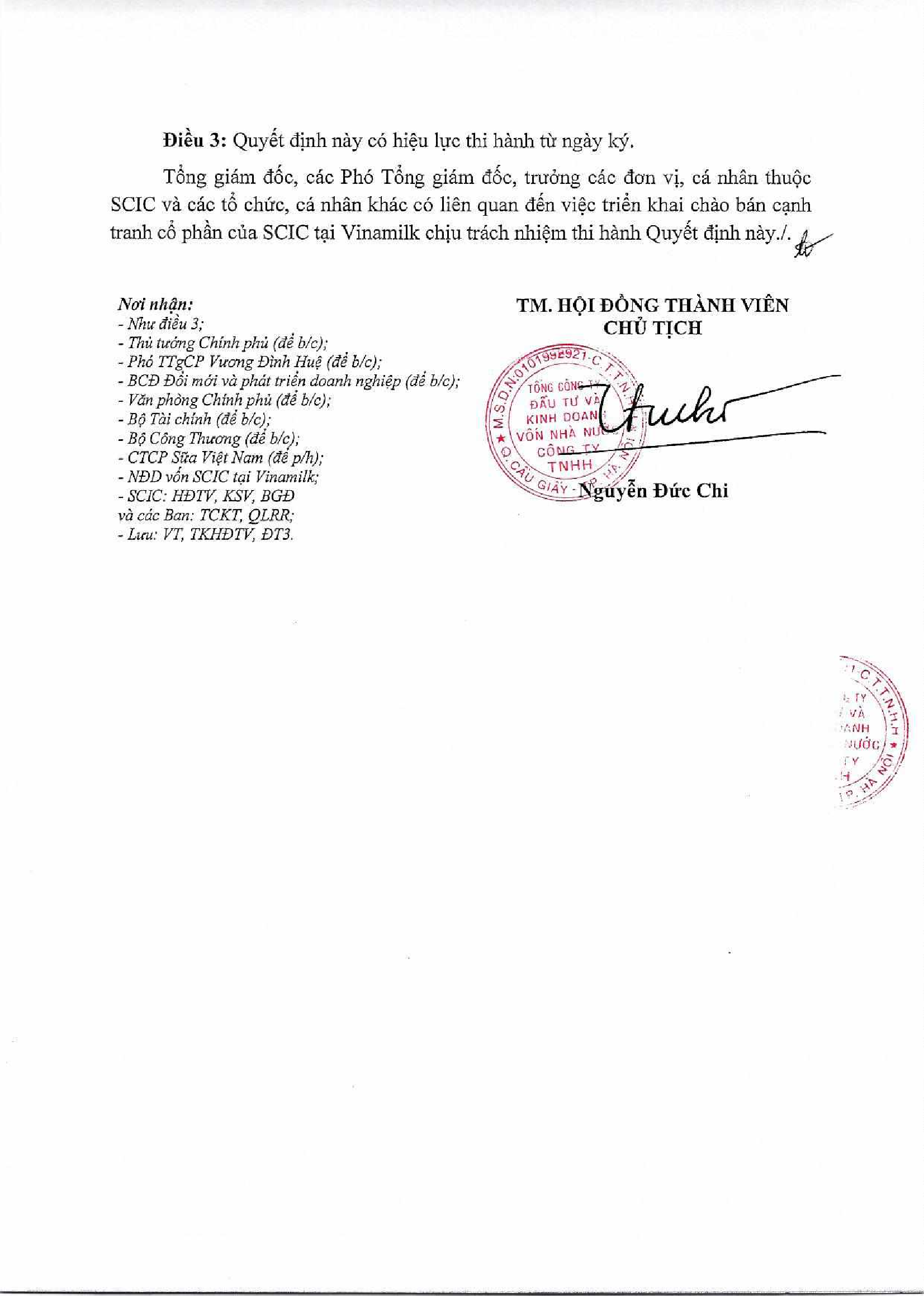 Công bố thông tin về giá khởi điểm chào bán cổ phần Vinamilk 3