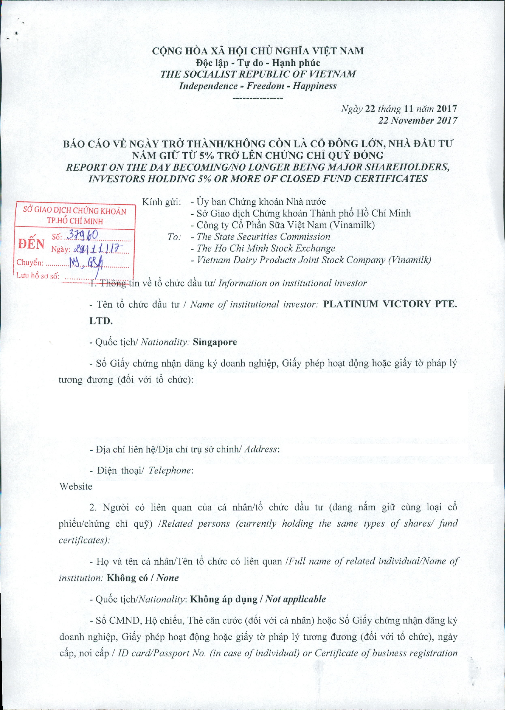 Báo cáo trở thành cổ đông lớn Vinamilk 1