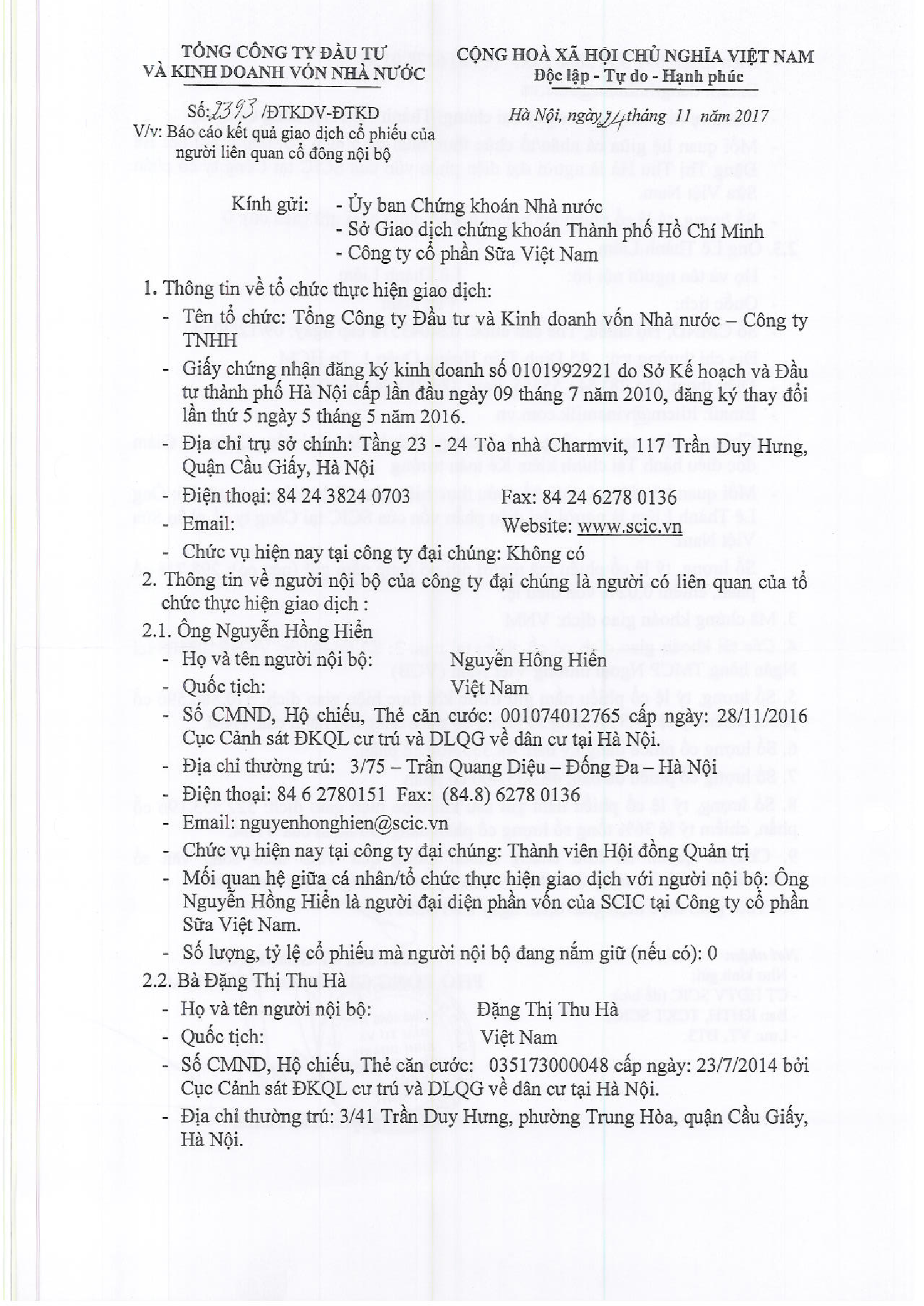 Báo cáo kết quả giao dịch cổ phiếu của người liên quan cổ đông nội bộ 1