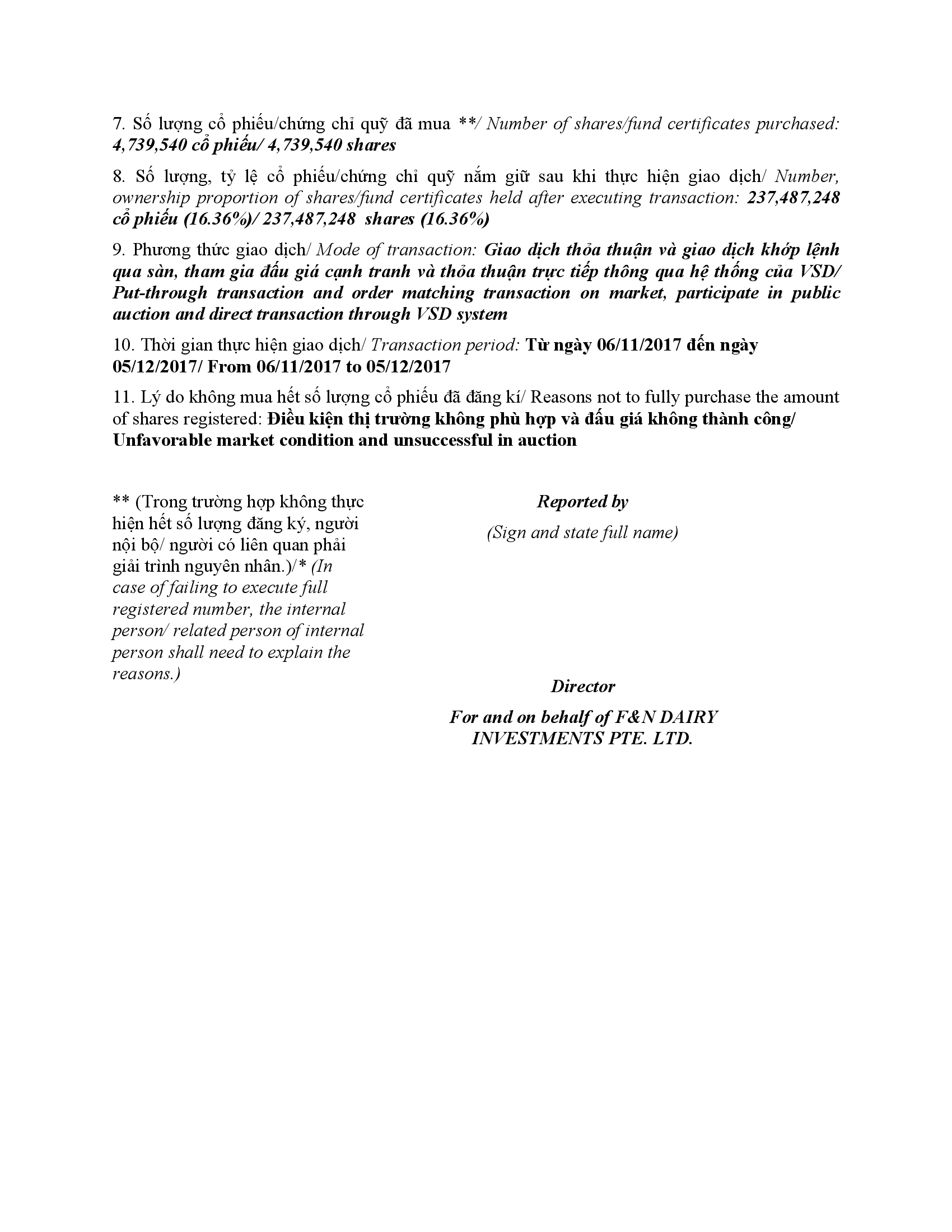 Báo cáo kết quả giao dịch cổ phiếu/chứng chỉ quỹ của người nội bộ của công ty đại chúng, người nội bộ của quỹ đại chúng và người có liên quan của người nội bộ 3