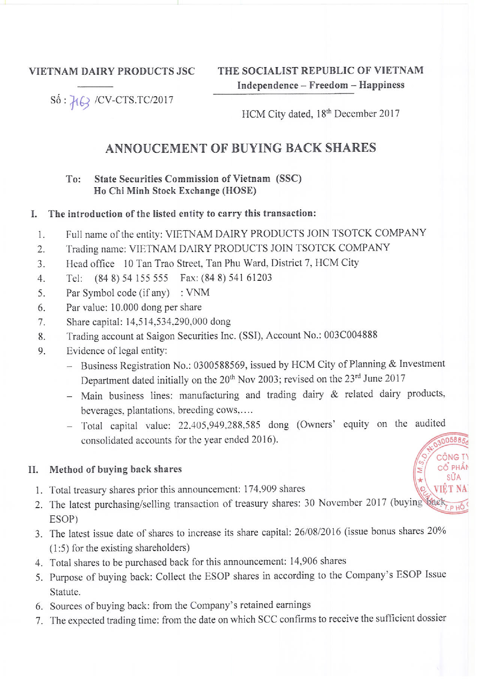 Notice on ESOP buying back 1