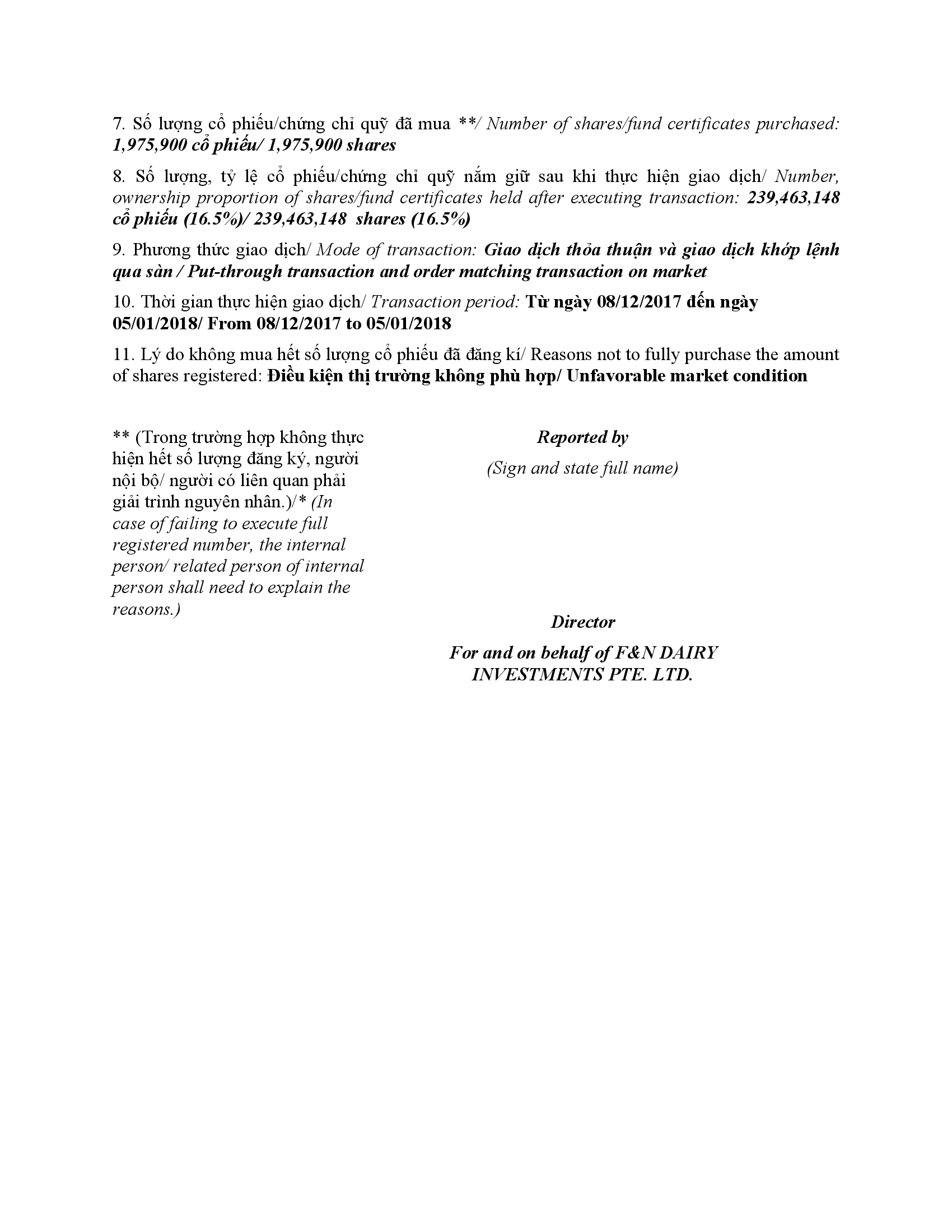 Báo cáo kết quả giao dịch cổ phiếu/chứng chỉ quỹ của người nội bộ của công ty đại chúng, người nội bộ của quỹ đại chúng và người có liên quan của người nội bộ 3