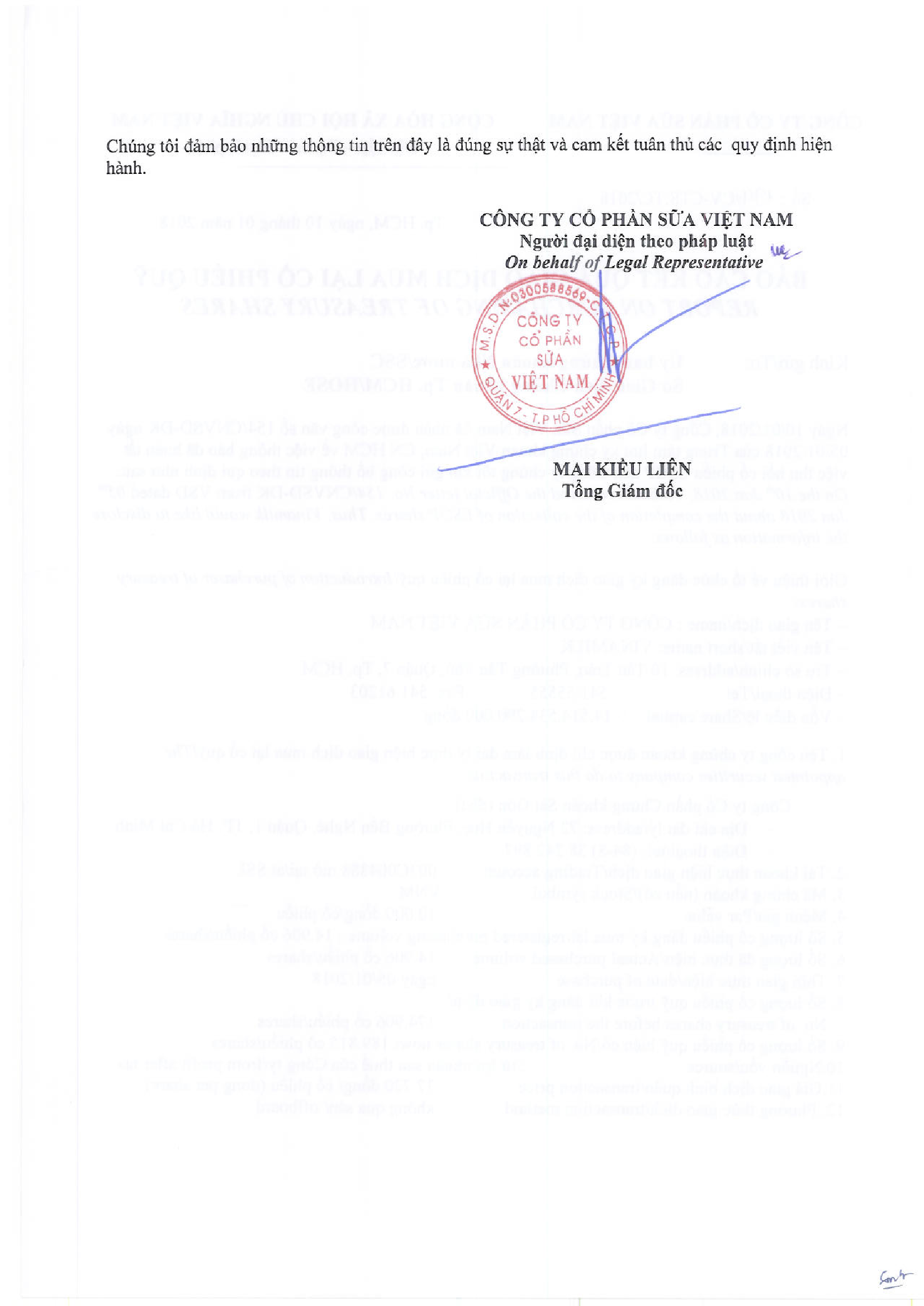 Báo cáo kết quả giao dịch mua lại cổ phiếu quỹ 2