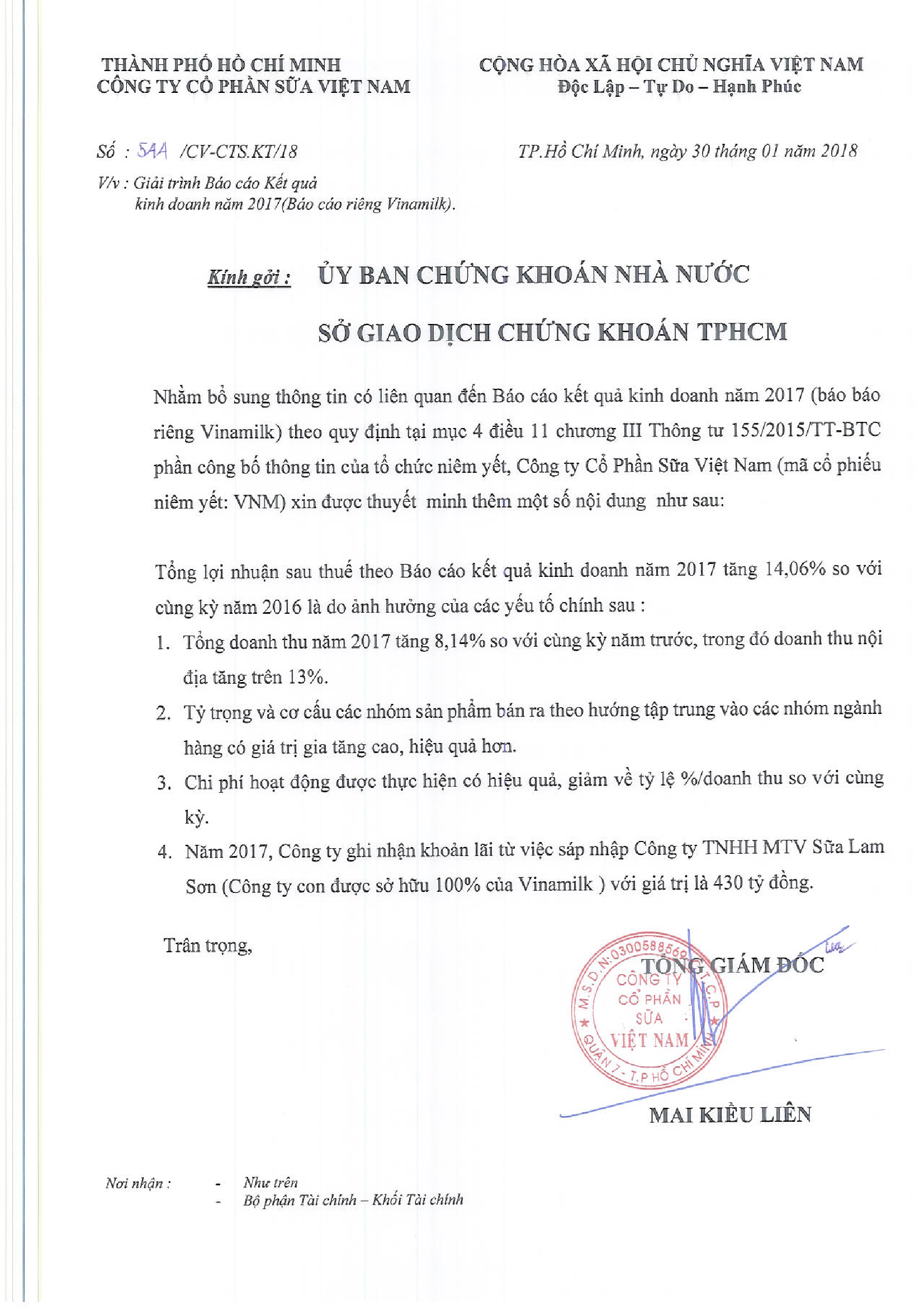 Báo cáo kết quả kinh doanh năm 2017 ( báo cáo riêng VInamilk) 1