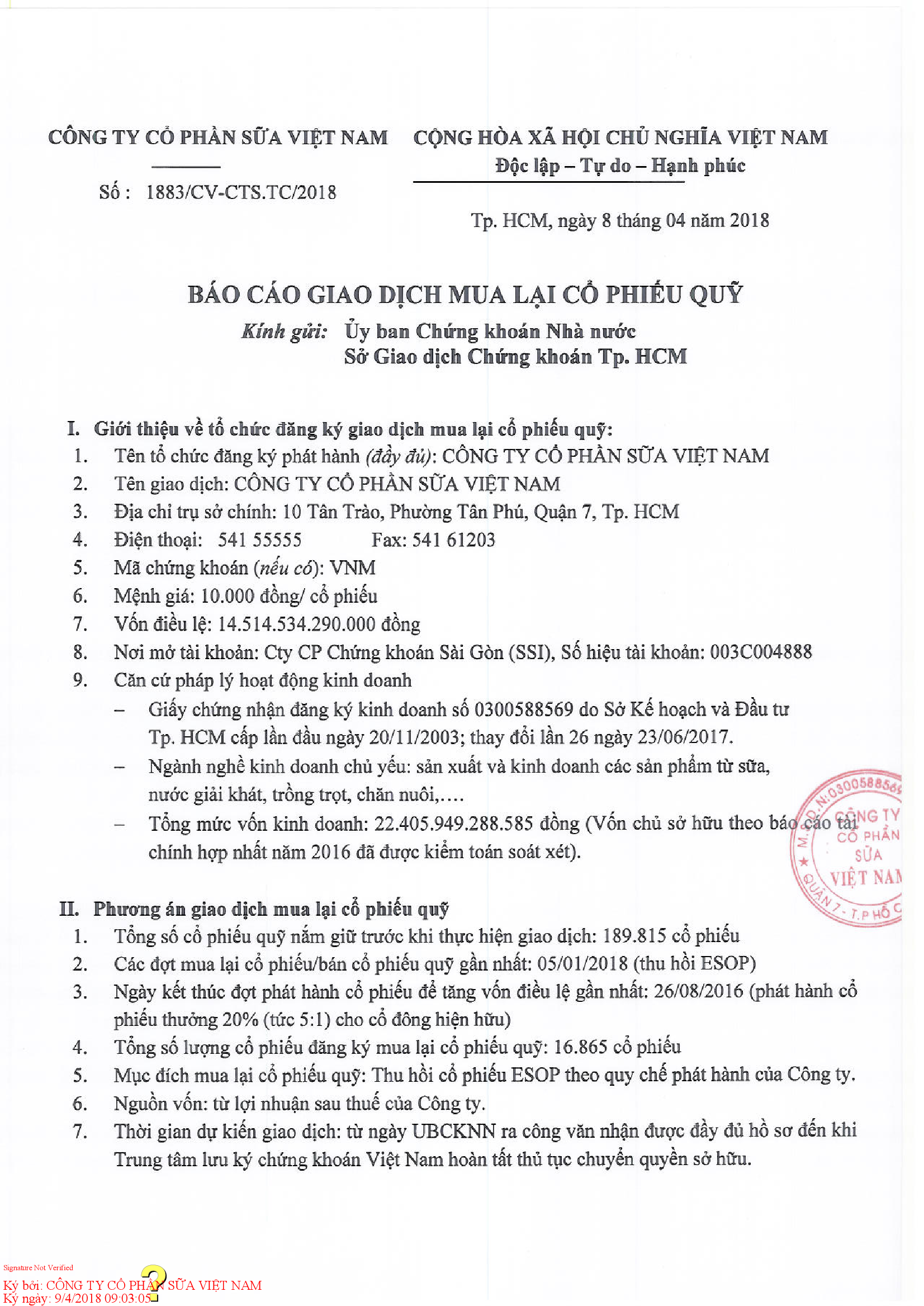 Báo cáo giao dịch mua lại cổ phiếu quỹ 1