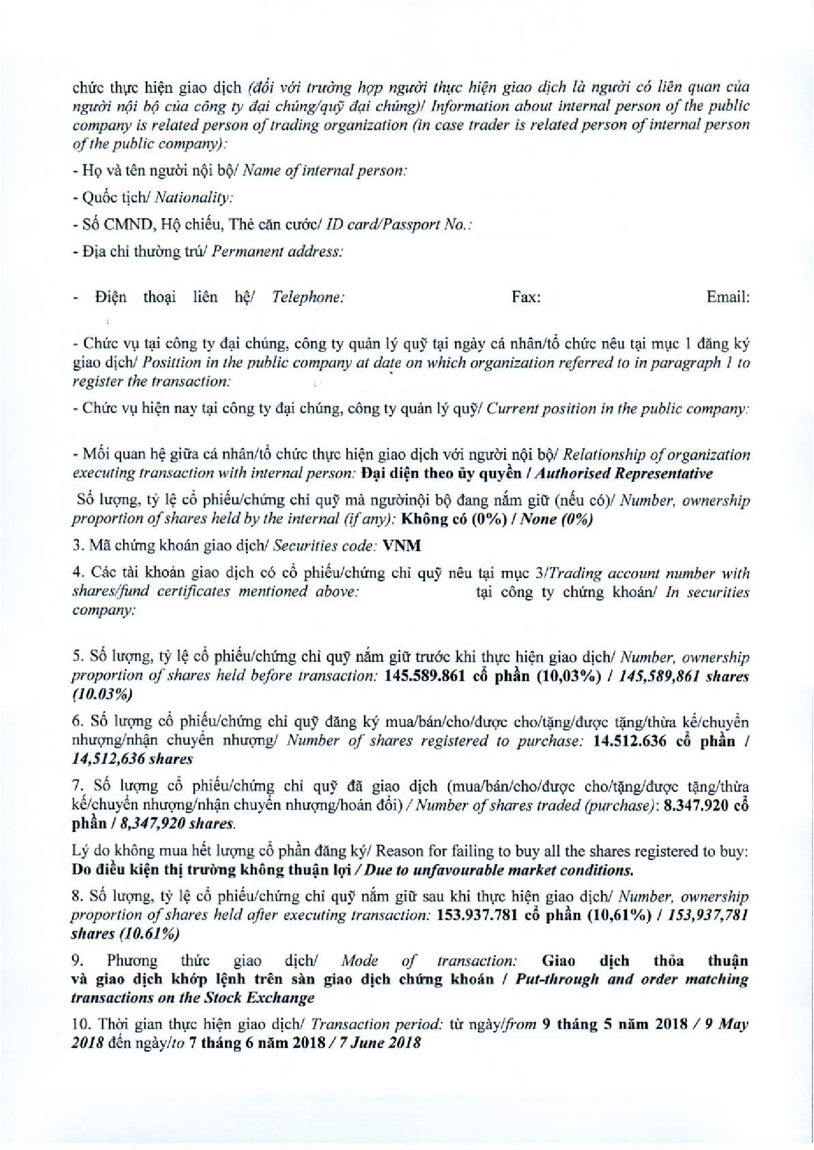 Report on results of transaction in shares/fund certificates of internal person of public company, internal person of public fund and related persons of internal person 2