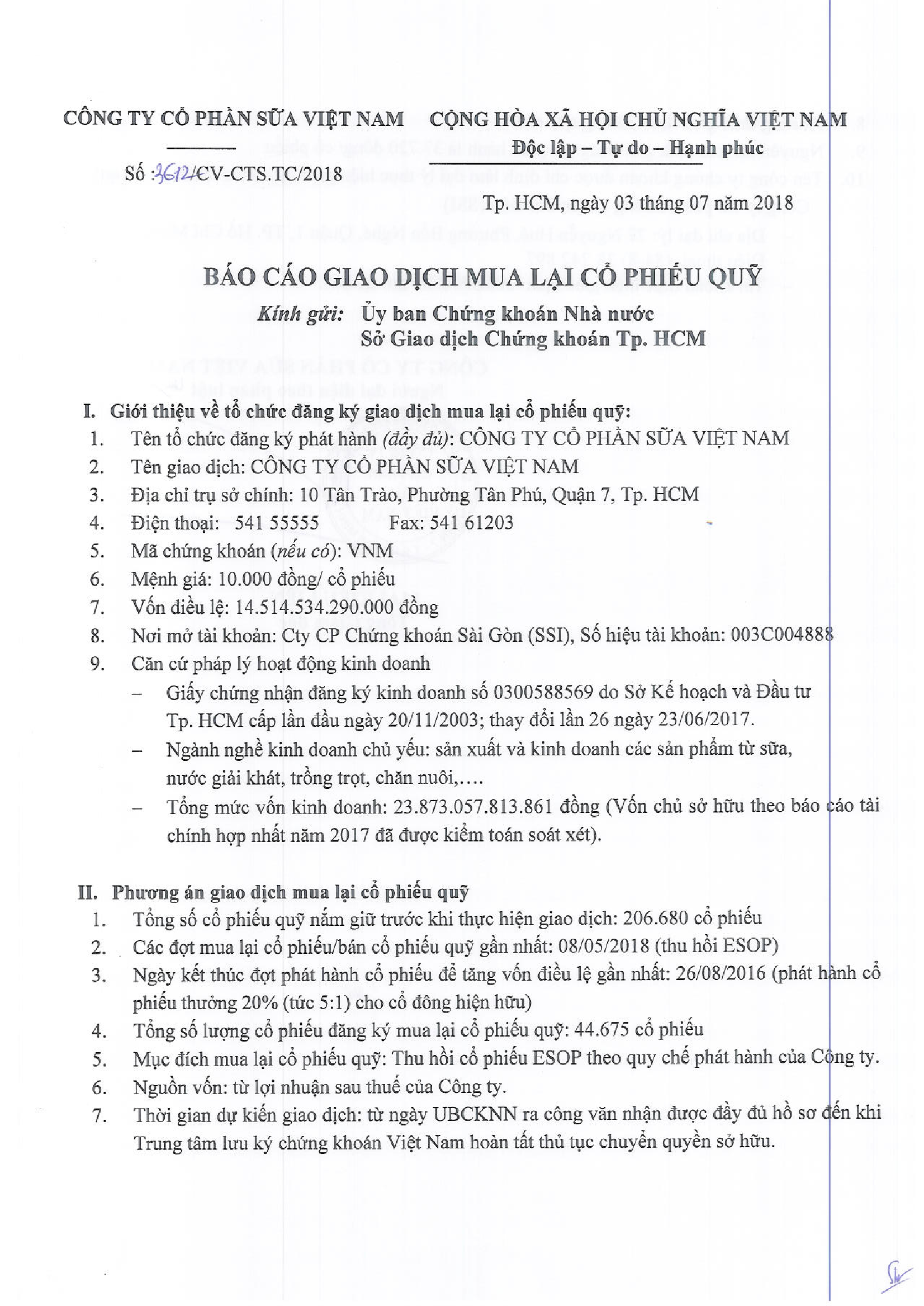 Báo cáo kết quả giao dịch mua lại cổ phiếu quỹ 1