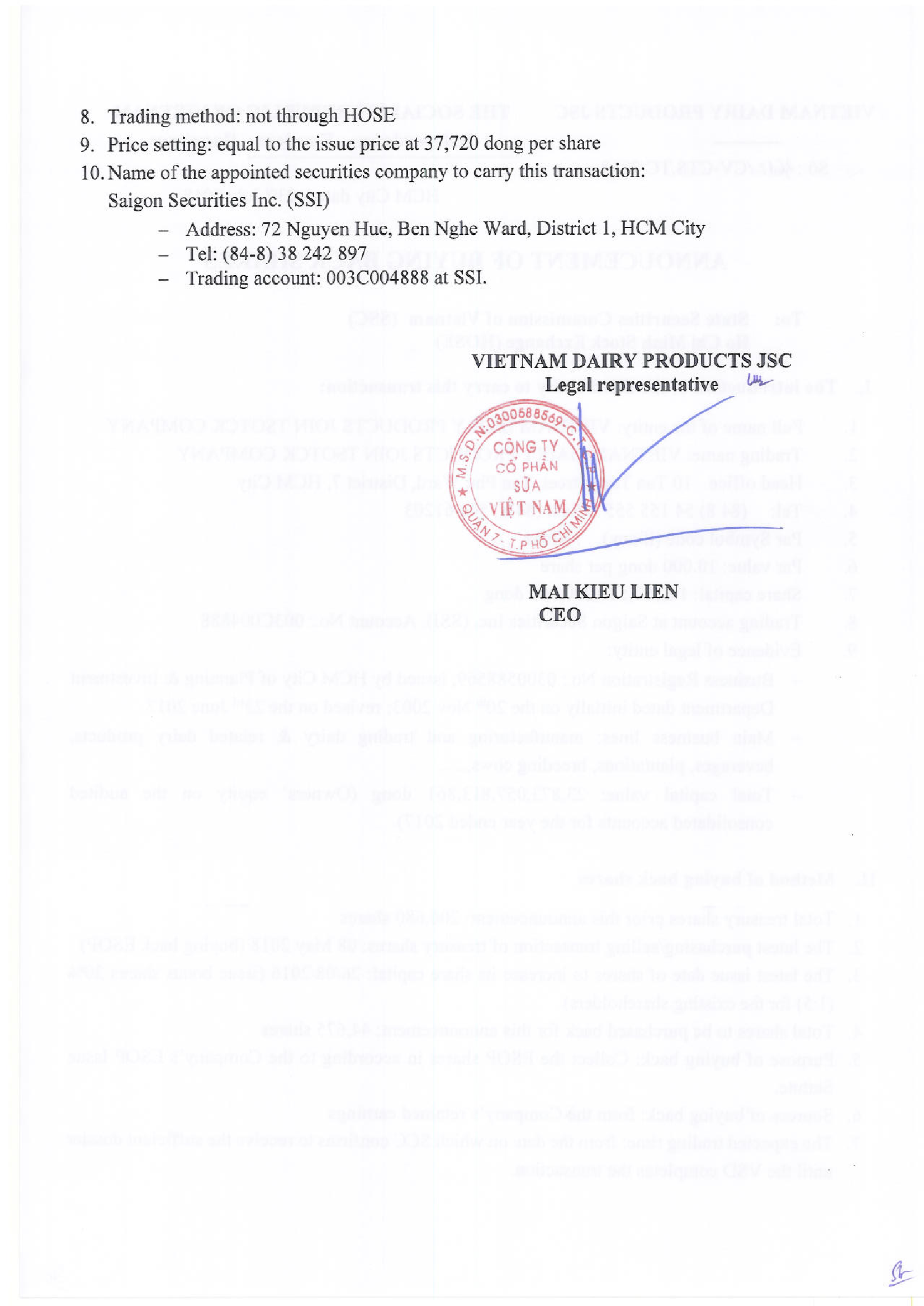 Annoucement of buying back shares 2