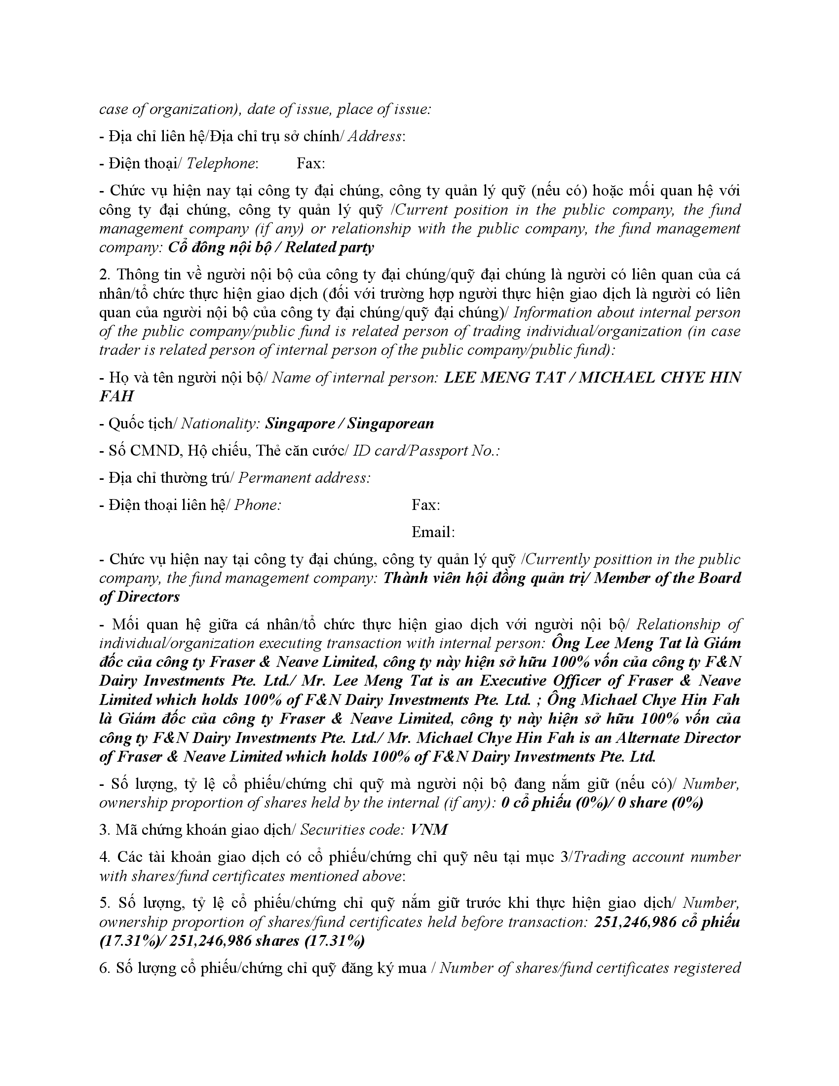Thông báo giao dịch cổ phiếu/chứng chỉ quỹ của ngưởi nội bộ của công ty đại chúng, người nội bộ của quỹ đại chúng và người có liên quan của người nội bộ 2
