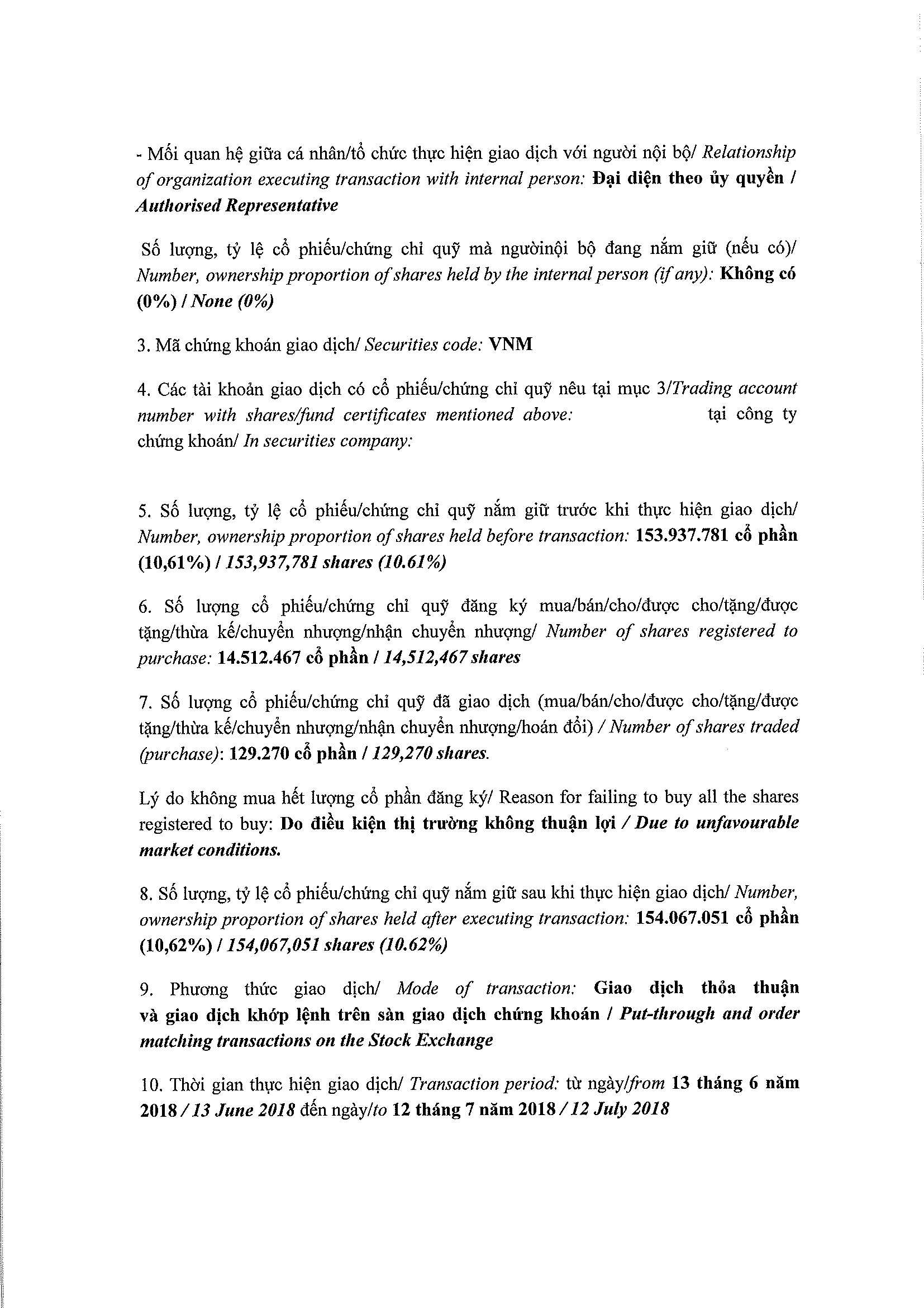 Báo cáo kết quả giao dịch cổ phiếu/chứng chỉ quỹ của người nội bộ của công ty đại chúng, người nội bộ của quỹ đại chúng và người có liên quan của người nội bộ 3