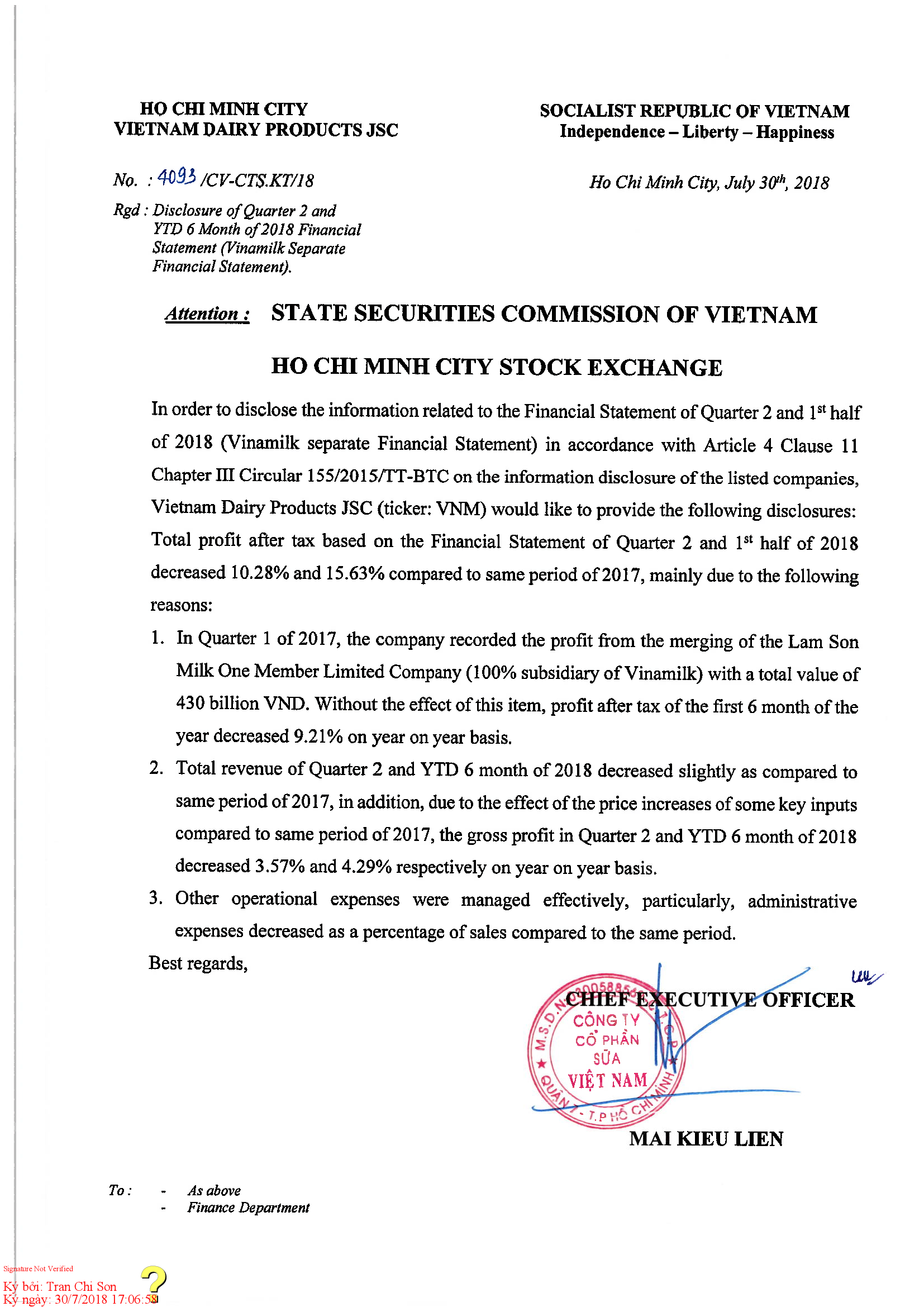 Financial reporting for 6 months 1