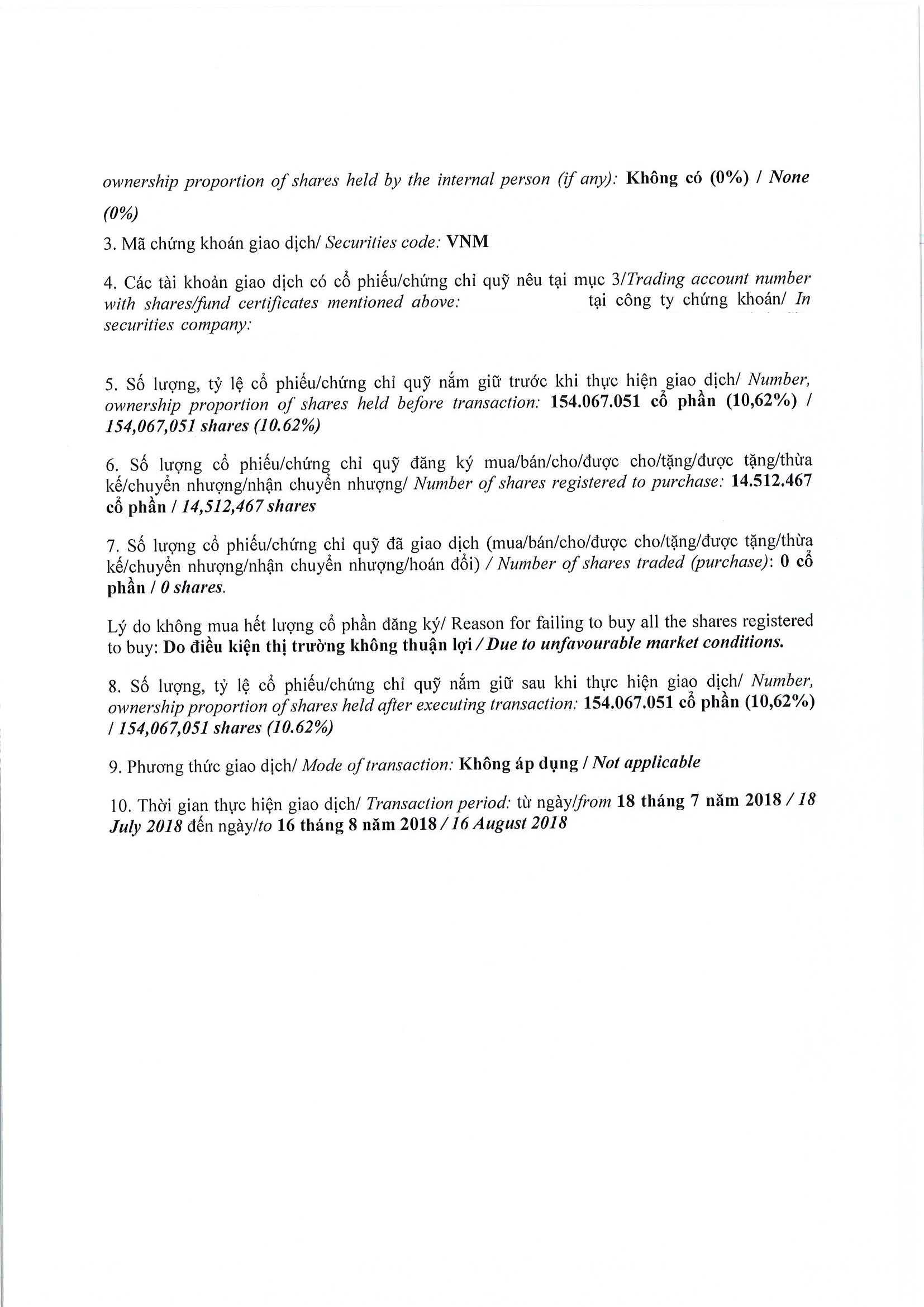 Báo cáo kết quả giao dịch cổ phiếu/chứng chỉ quỹ của người nội bộ của công ty đại chúng, người nội bộ của quỹ đại chúng và người có liên quan của người nội bộ 3