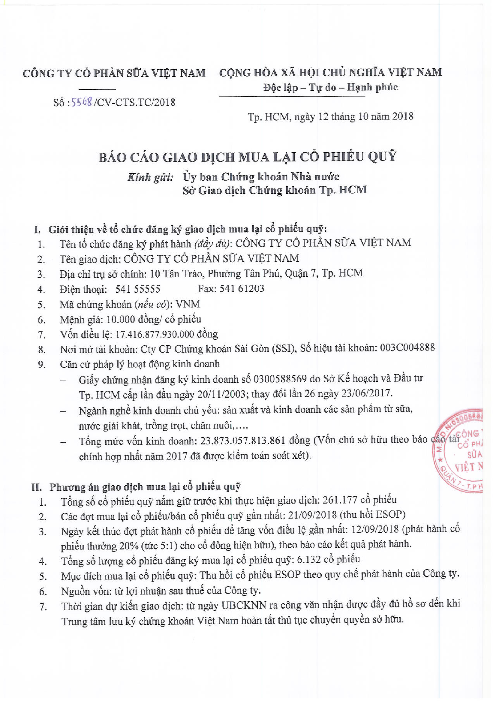 Báo cáo kết quả giao dịch mua lại cổ phiếu quỹ 1