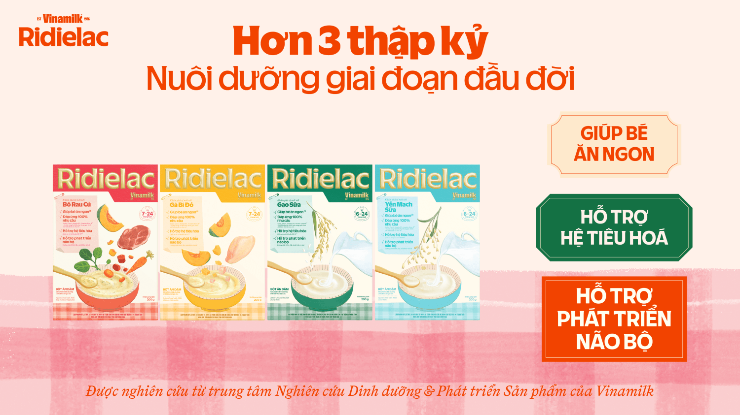 Bột ăn dặm Ridelac với đa dạng mùi vị