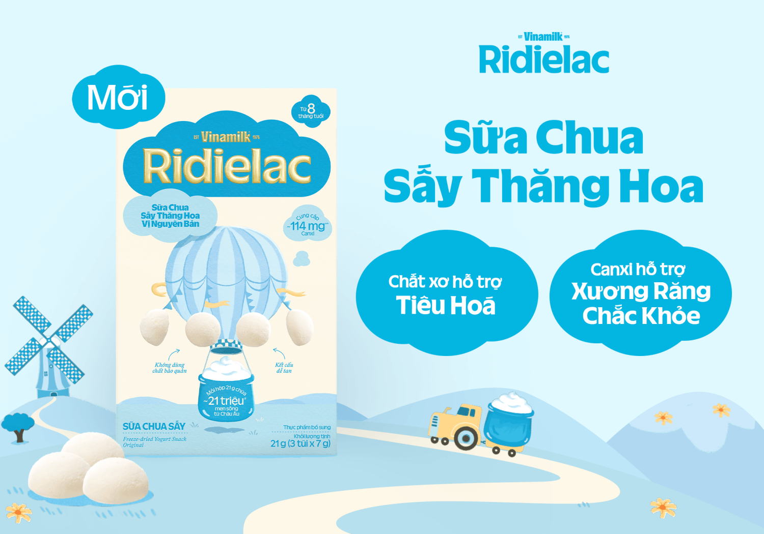 Sữa chua sấy Ridielac kết cấu dễ tan, tiện lợi