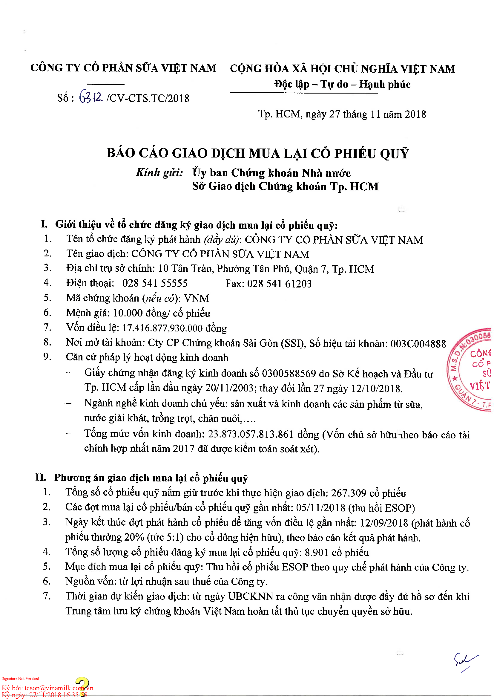 Báo cáo giao dịch mua lại cổ phiếu quỹ 1