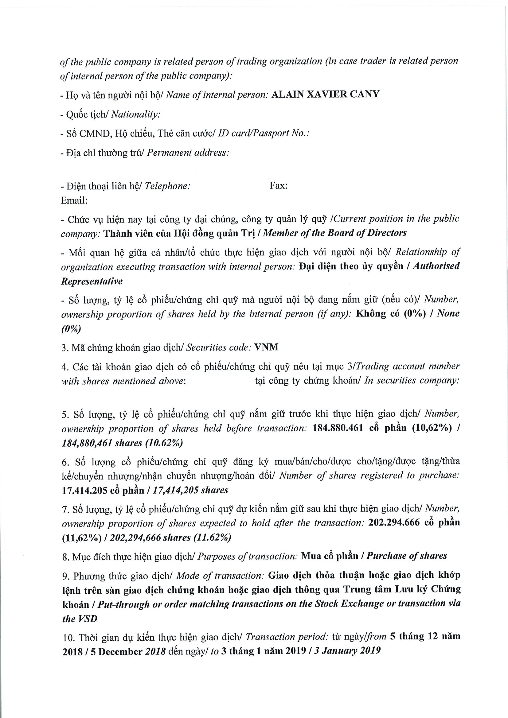 Thông báo giao dịch cổ phiếu/chứng chỉ quỹ của ngưởi nội bộ của công ty đại chúng, người nội bộ của quỹ đại chúng và người có liên quan của người nội bộ 2