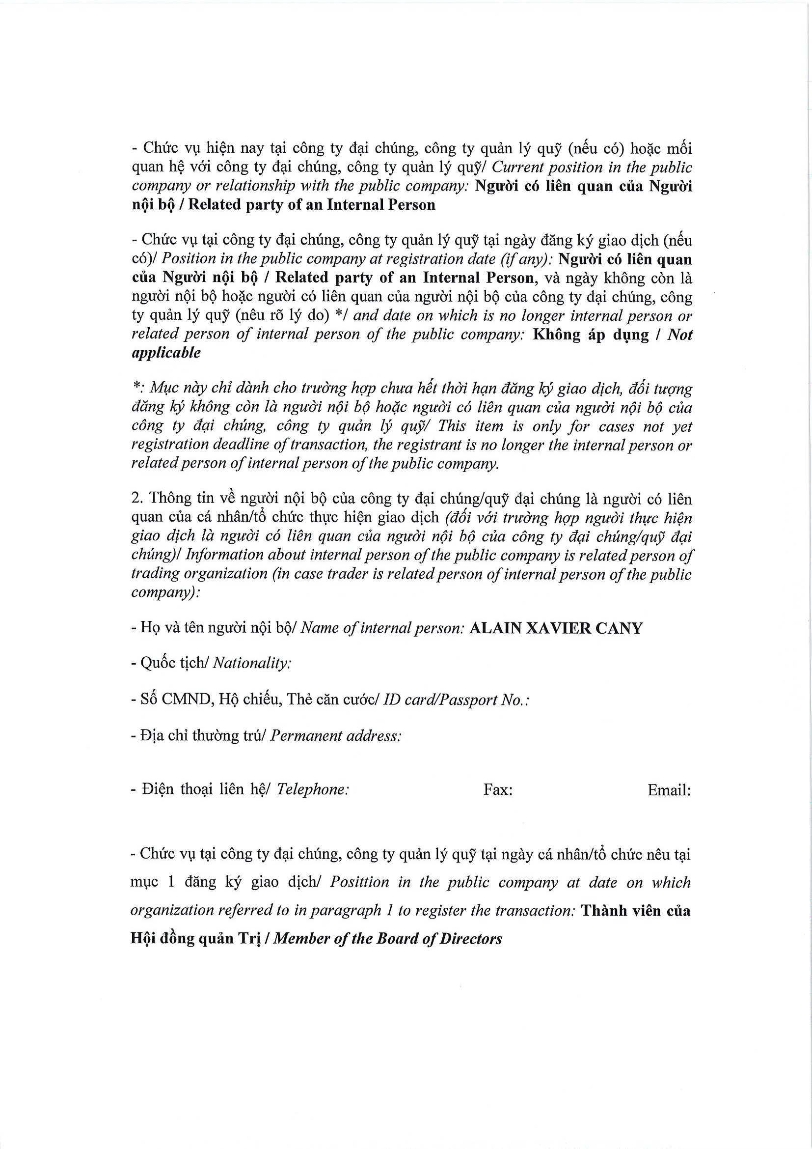 Report on results of transaction in shares/fund certificates of internal person of public company, internal person of public fund and related persons of internal person 2