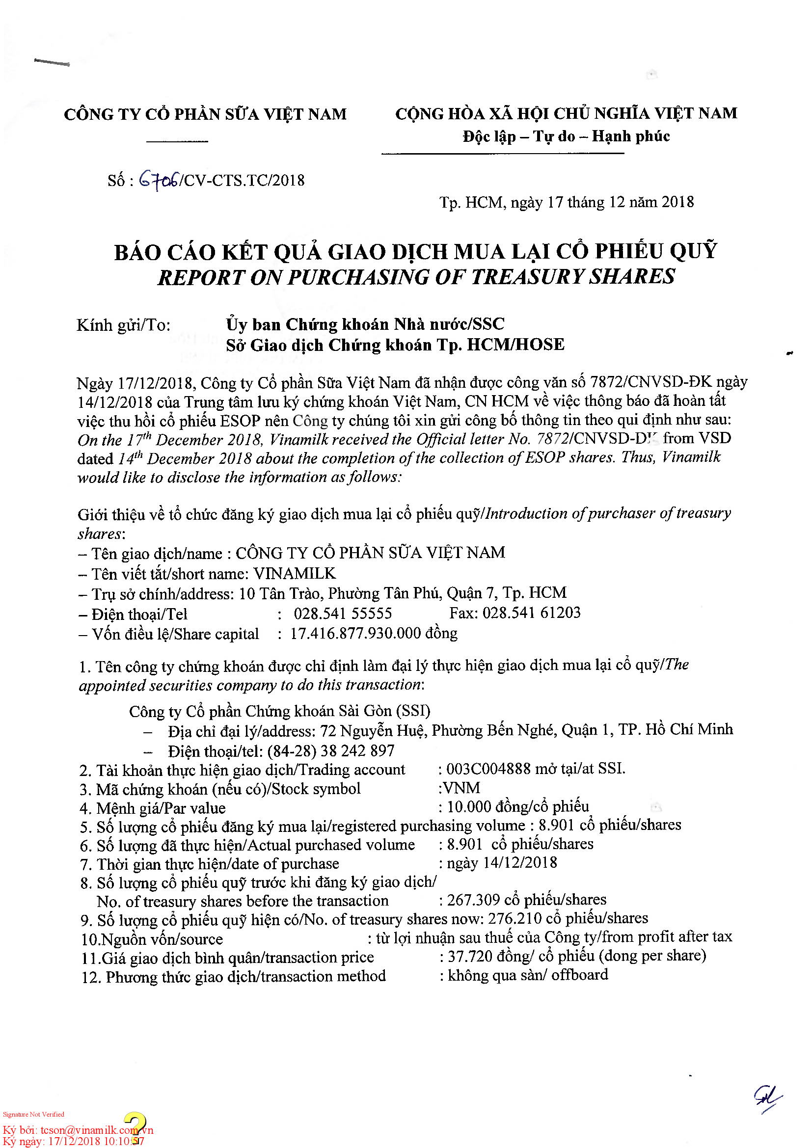 Báo cáo kết quả giao dịch mua lại cổ phiếu quỹ 1