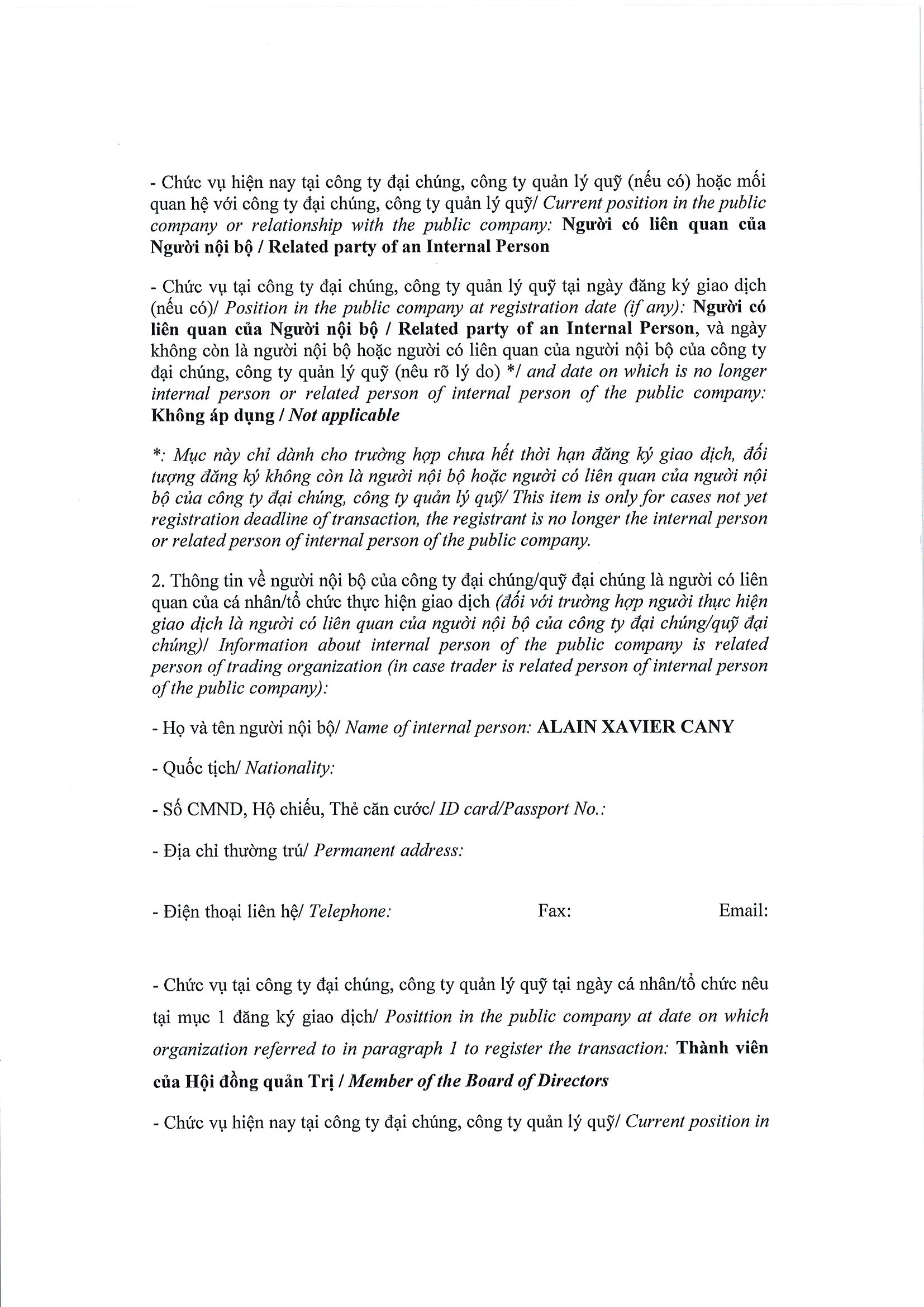 Report on results of transaction in shares/fund certificates of internal person of public company, internal person of public fund and related persons of internal person 2