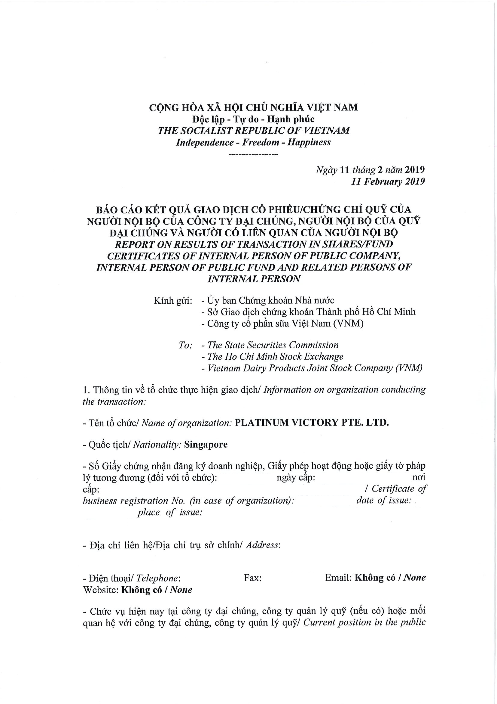 Báo cáo kết quả giao dịch cổ phiếu/chứng chỉ quỹ của người nội bộ của công ty đại chúng, người nội bộ của quỹ đại chúng và người có liên quan của người nội bộ 1