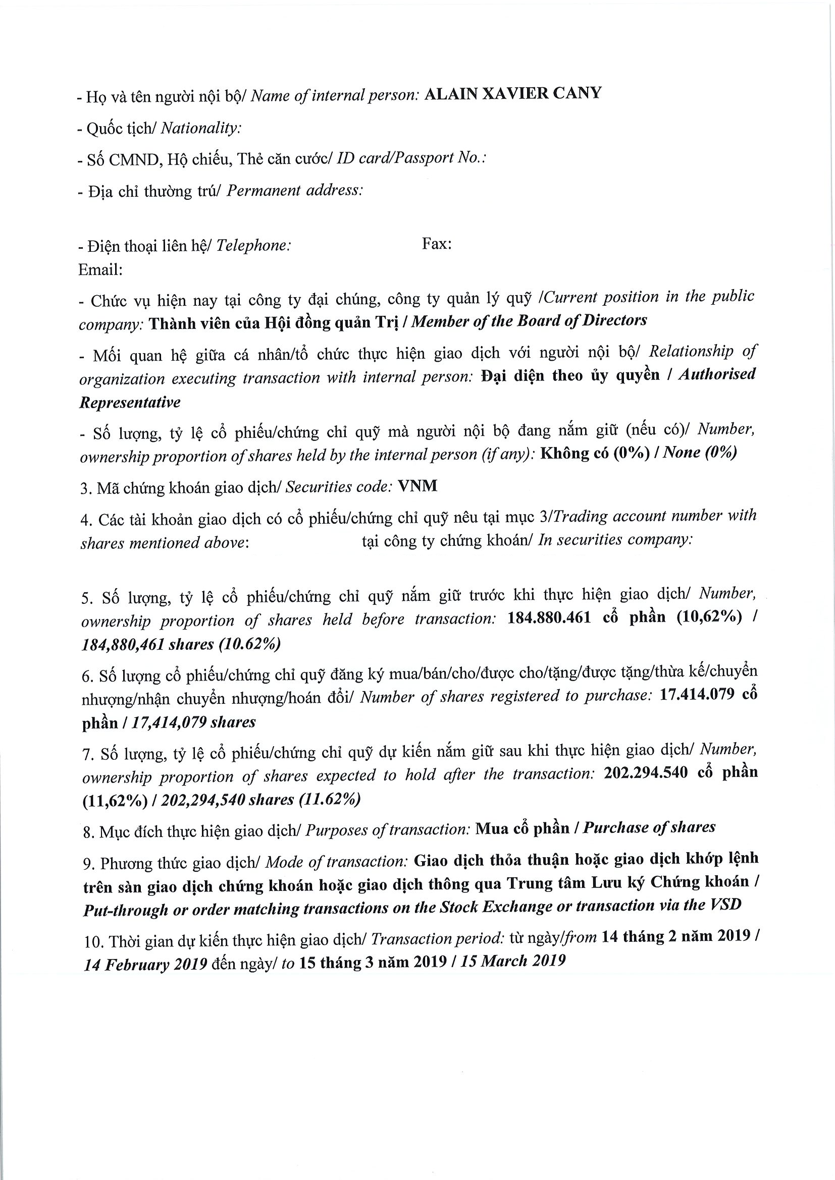 Thông báo giao dịch cổ phiếu/chứng chỉ quỹ của ngưởi nội bộ của công ty đại chúng, người nội bộ của quỹ đại chúng và người có liên quan của người nội bộ 2