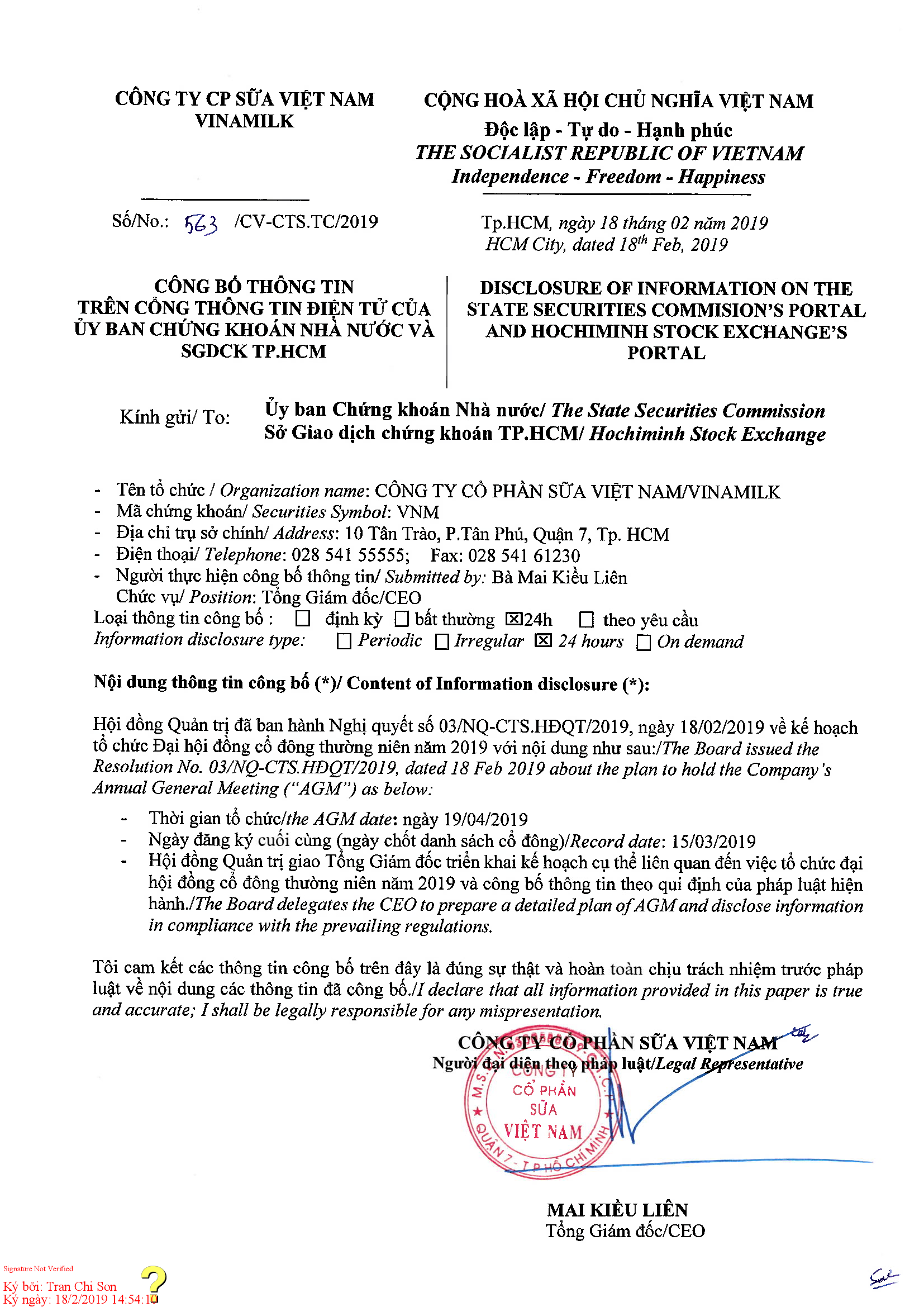 Kế hoạch tổ chức ĐHĐCĐ thường niên 2019 1