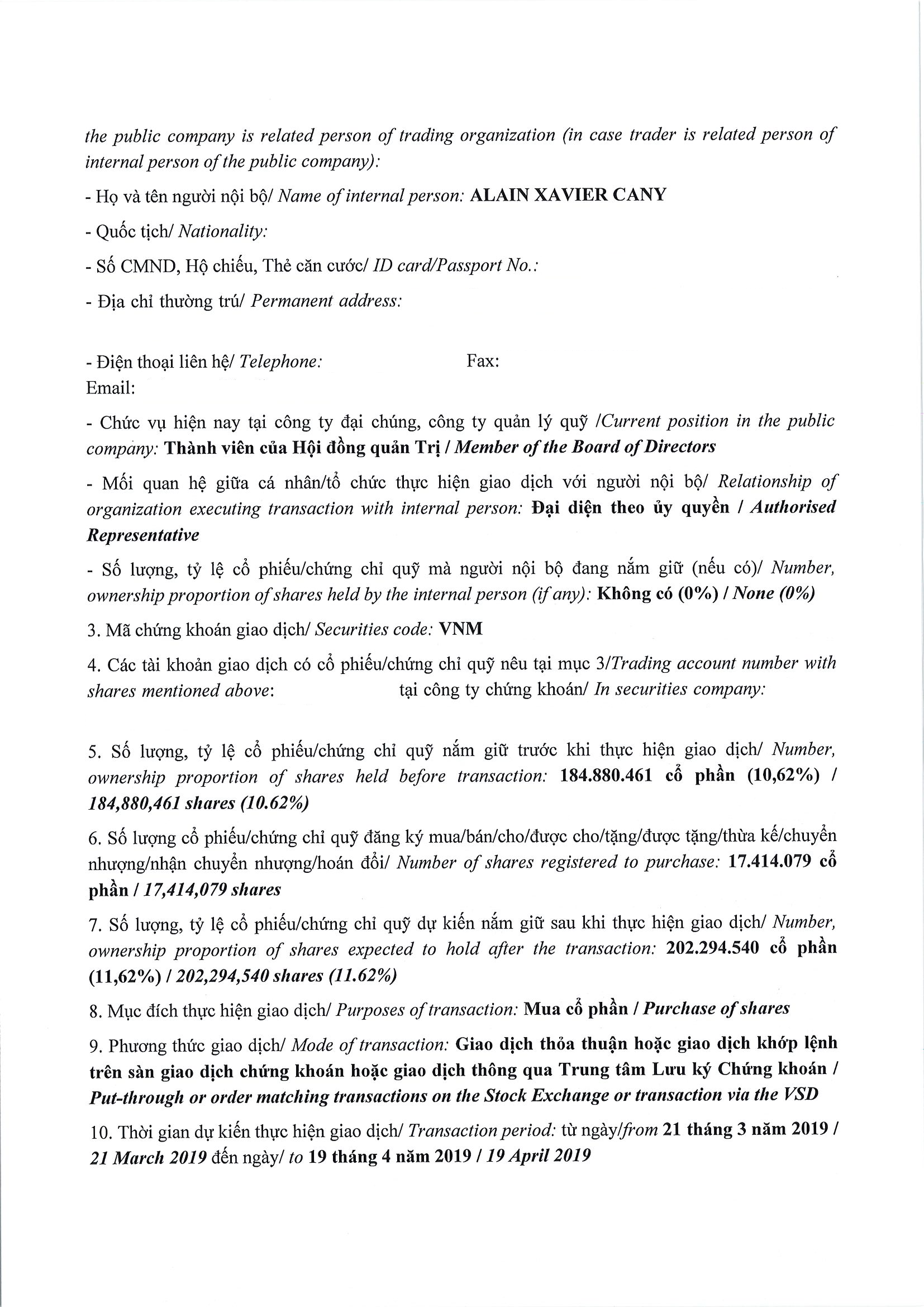 Thông báo giao dịch cổ phiếu/chứng chỉ quỹ của ngưởi nội bộ của công ty đại chúng, người nội bộ của quỹ đại chúng và người có liên quan của người nội bộ 2