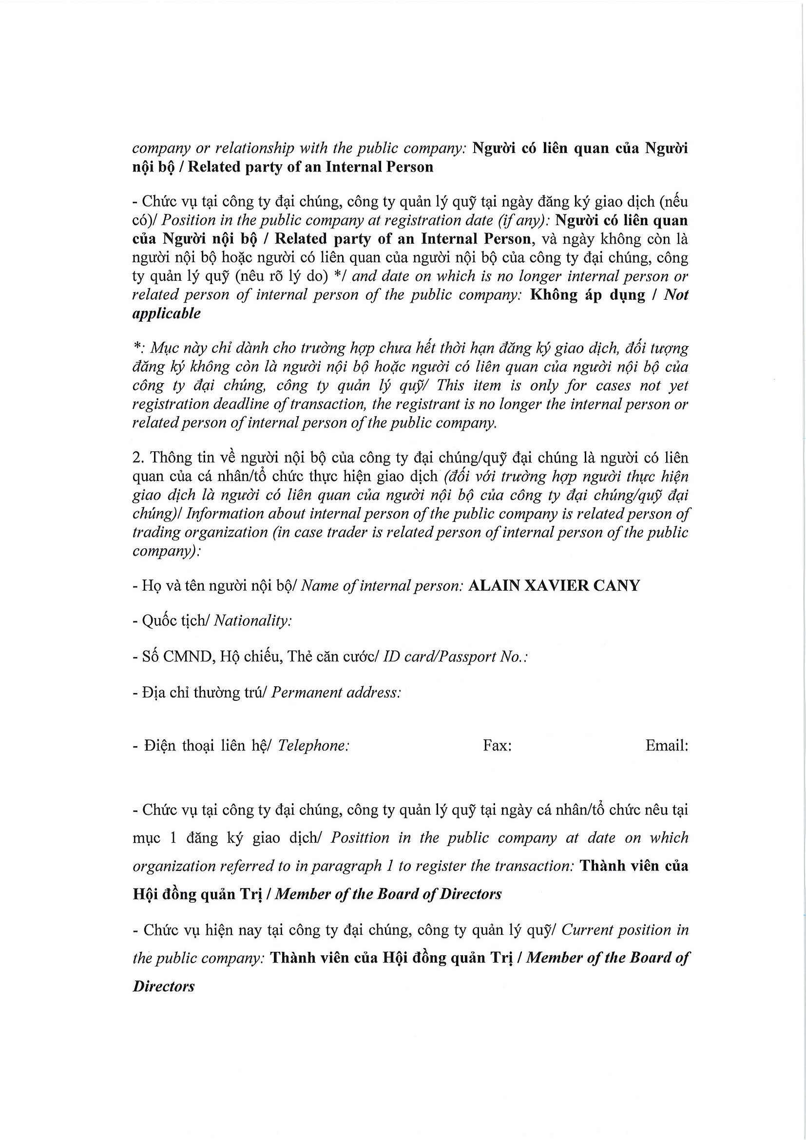 Report on results of transaction in shares/fund certificates of internal person of public company, internal person of public fund and related persons of internal person 2