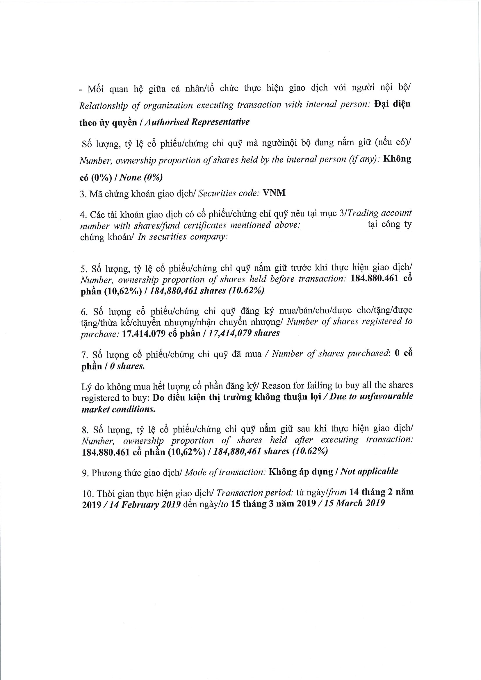 Báo cáo kết quả giao dịch cổ phiếu/chứng chỉ quỹ của người nội bộ của công ty đại chúng, người nội bộ của quỹ đại chúng và người có liên quan của người nội bộ 3