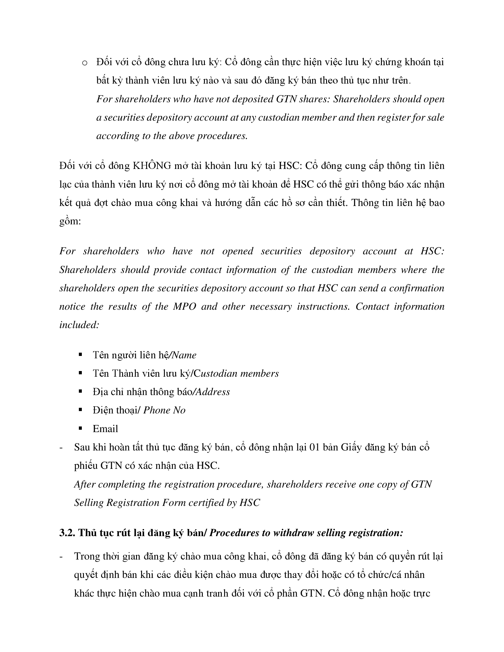 Guidance for public tender offer 4