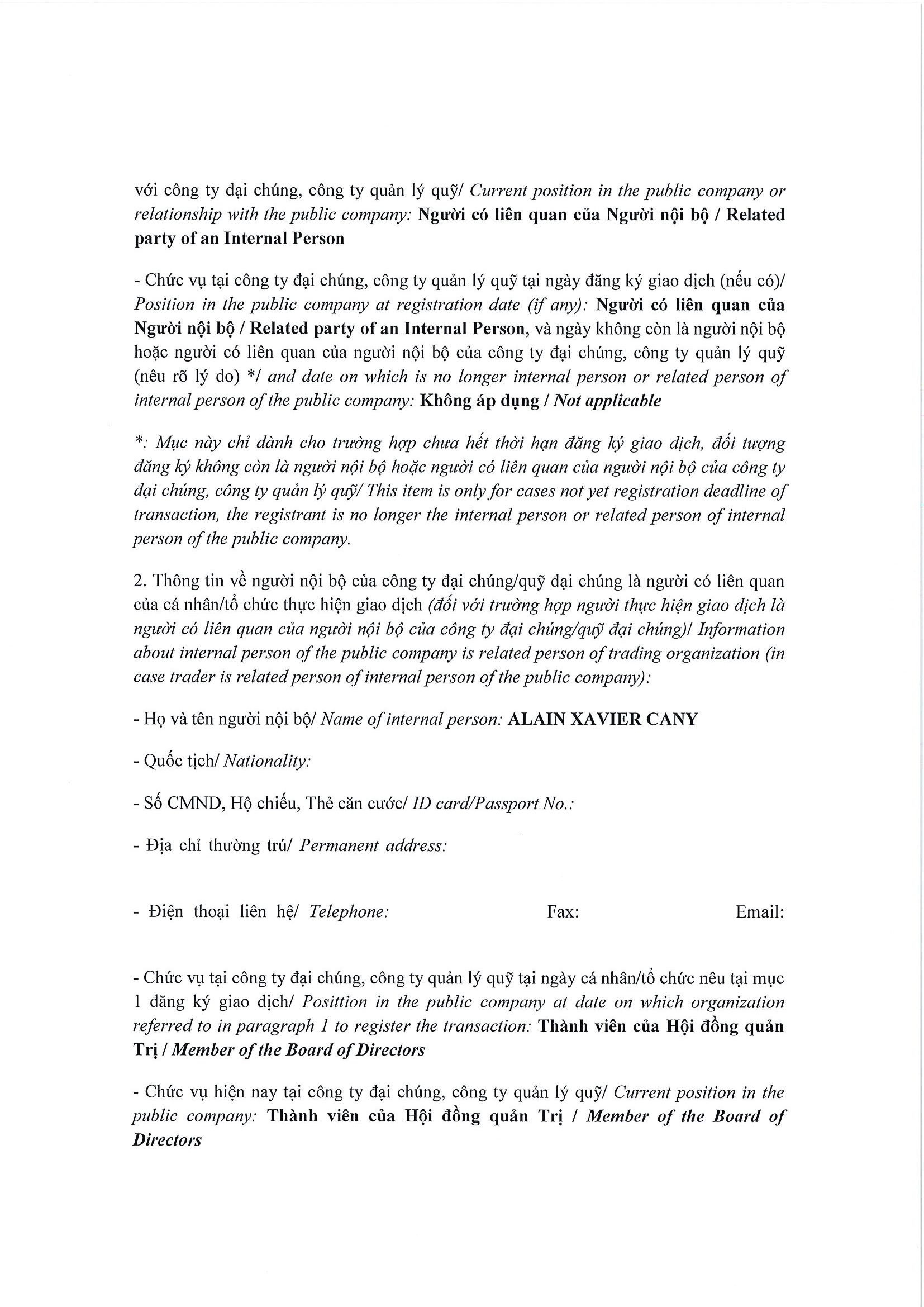Report on results of transaction in shares/fund certificates of internal person of public company, internal person of public fund and related persons of internal person 2