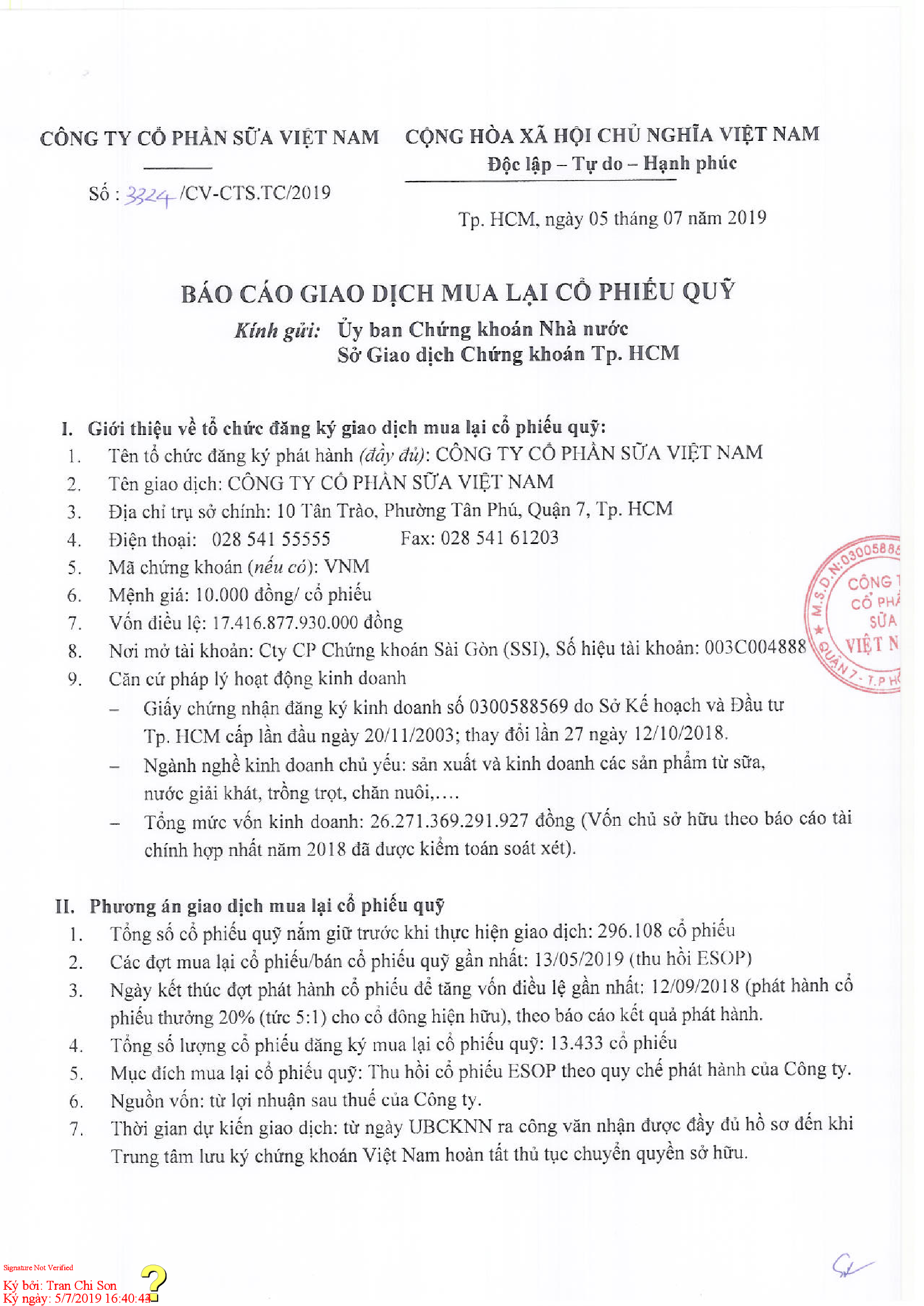 Báo cáo giao dịch mua lại cổ phiếu quỹ 1