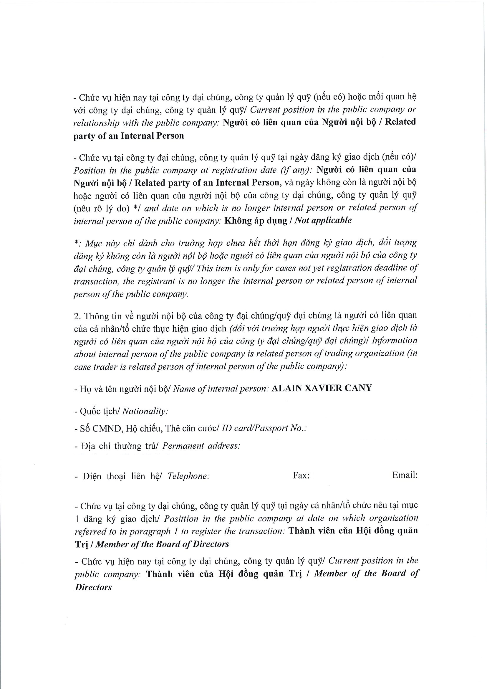 Report on results of transaction in shares/fund certificates of internal person of public company, internal person of public fund and related persons of internal person 2