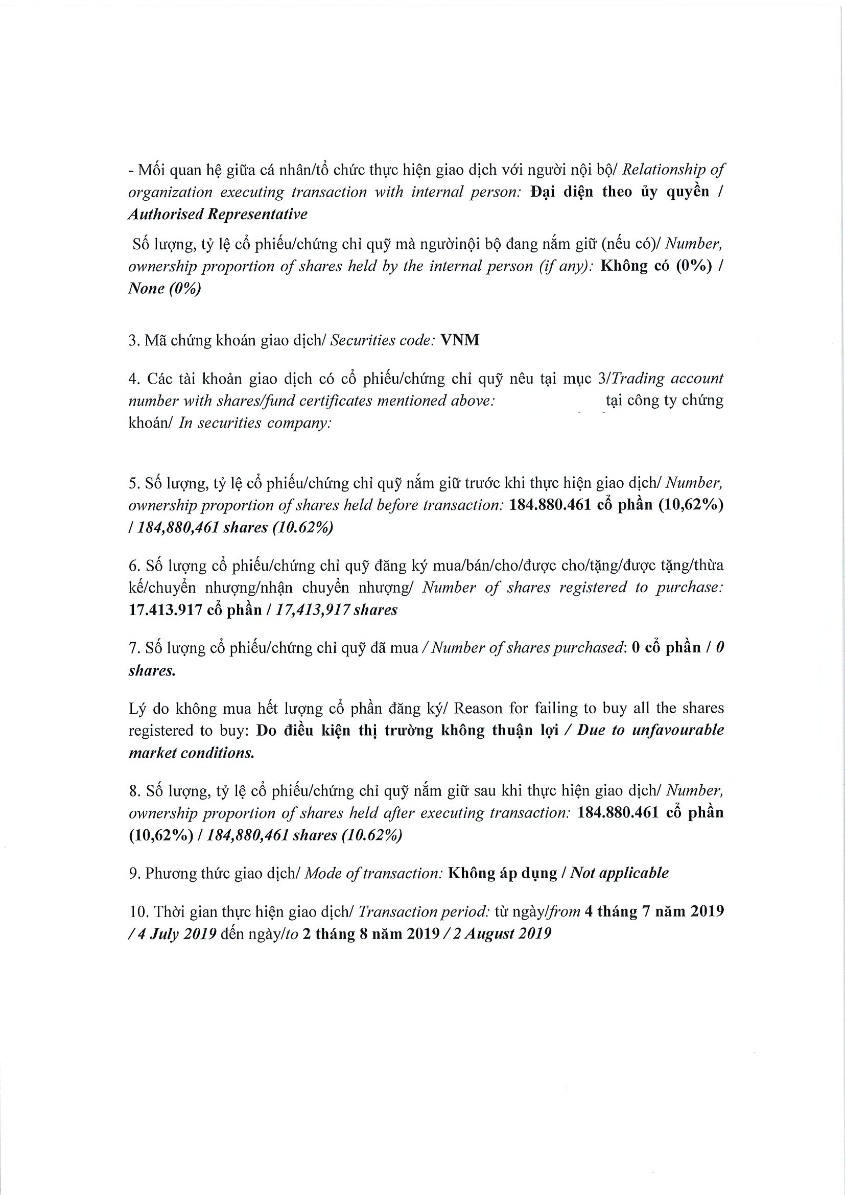 Report on results of transaction in shares/fund certificates of internal person of public company, internal person of public fund and related persons of internal person 3