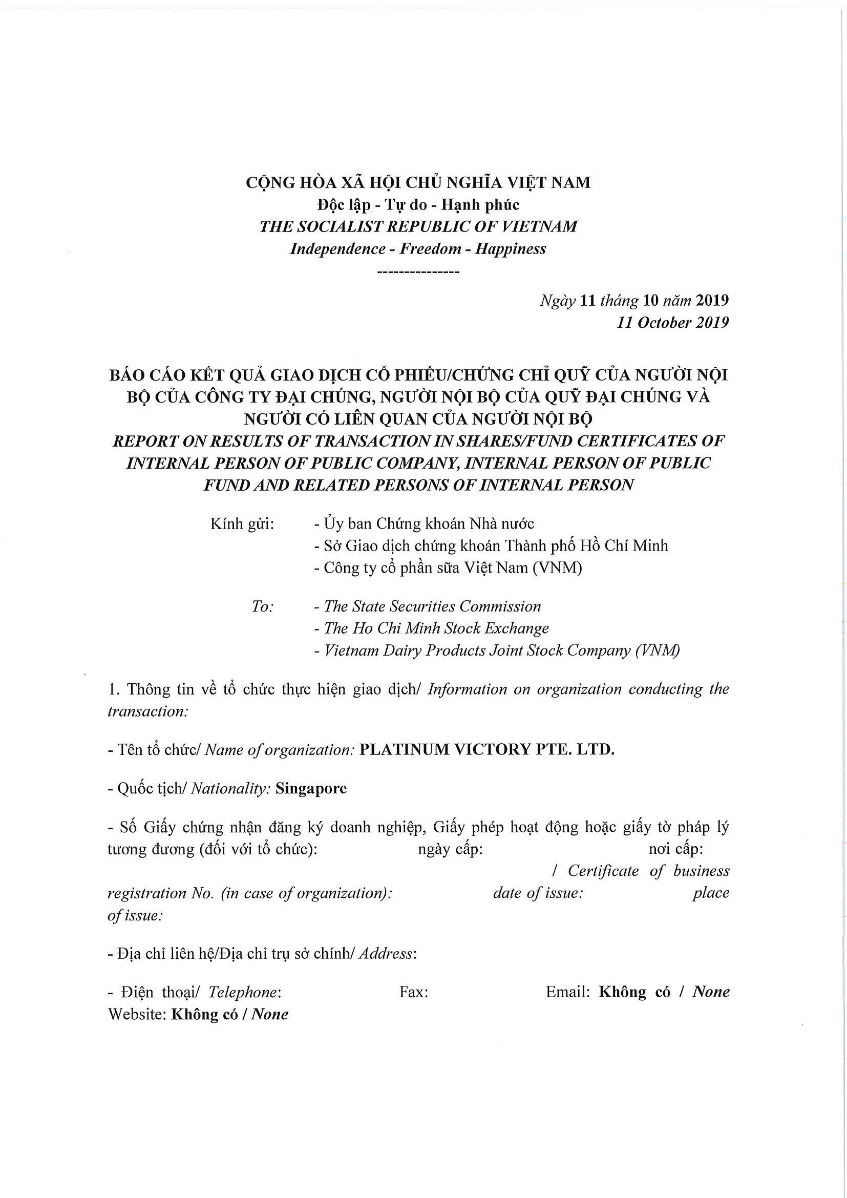 Report on results of transaction in shares/fund certificates of internal person of public company, internal person of public fund and related persons of internal person 1