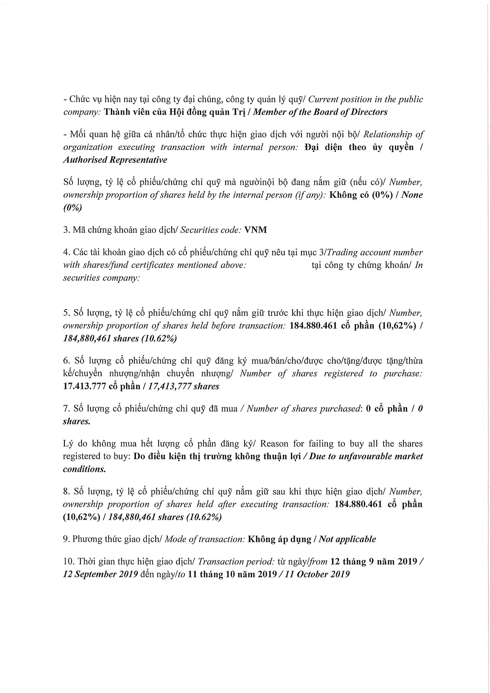 Report on results of transaction in shares/fund certificates of internal person of public company, internal person of public fund and related persons of internal person 3