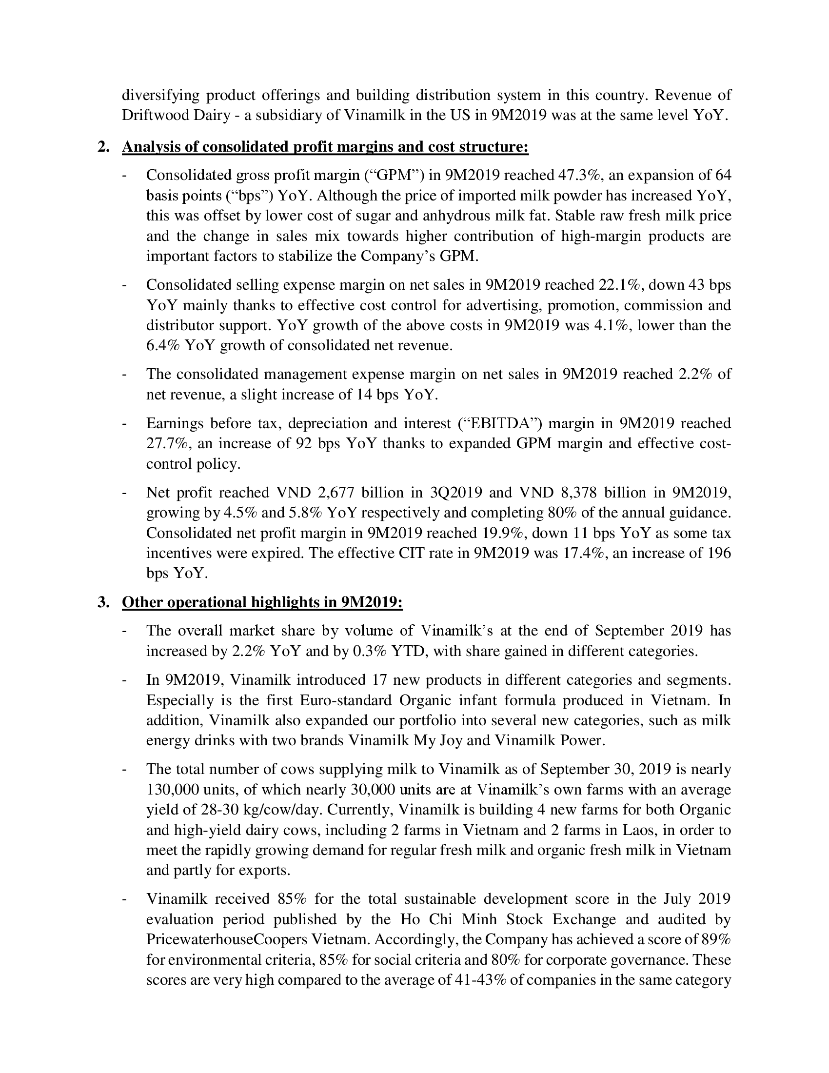 Business results in Q3 and first 9 Months of 2019 2