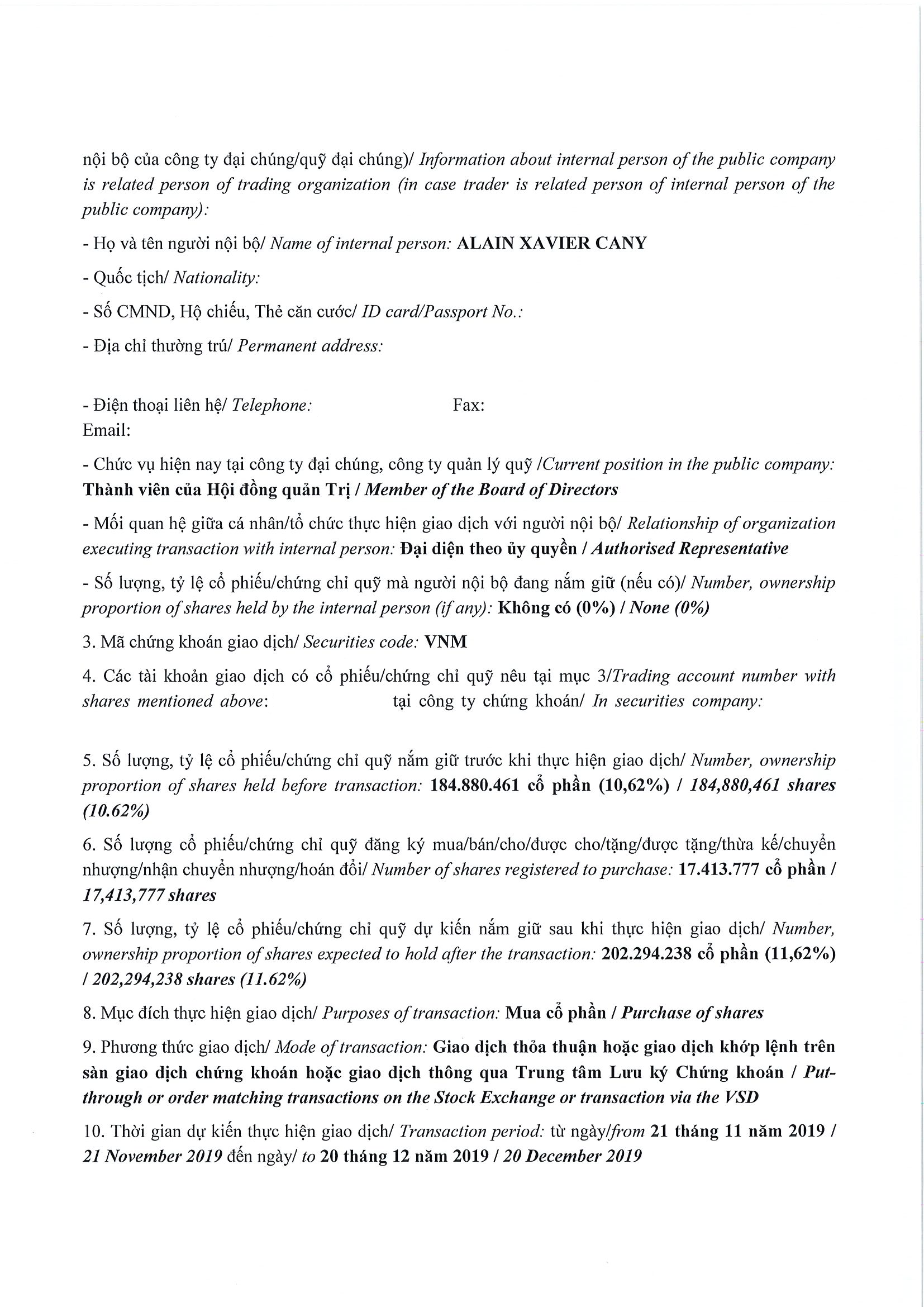 Notice of transaction in shares/fund certificates of internal person of public company, internal person of public fund and related persons of internal person 2