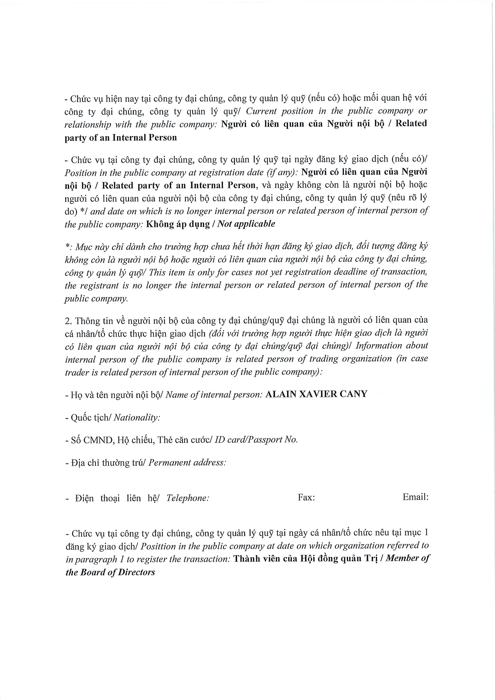 Report on results of transaction in shares/fund certificates of internal person of public company, internal person of public fund and related persons of internal person 2