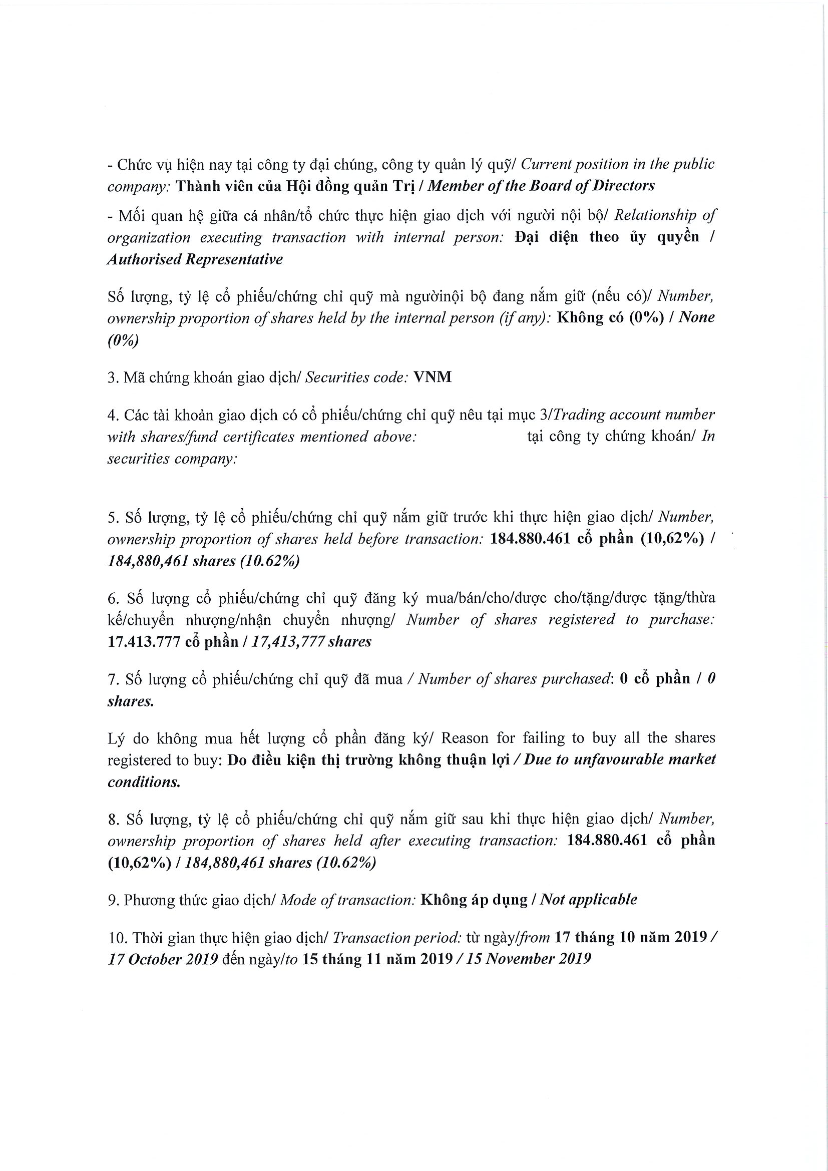 Báo cáo kết quả giao dịch cổ phiếu/chứng chỉ quỹ của người nội bộ của công ty đại chúng, người nội bộ của quỹ đại chúng và người có liên quan của người nội bộ 3