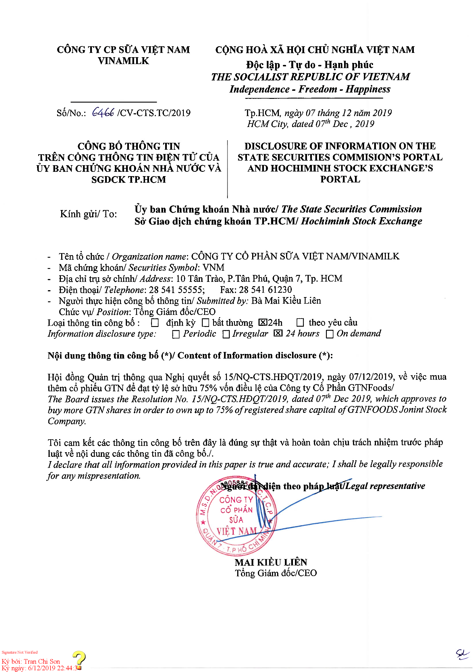 Công bố thông tin nội dung nghị quyết số 15 của HĐQT 1