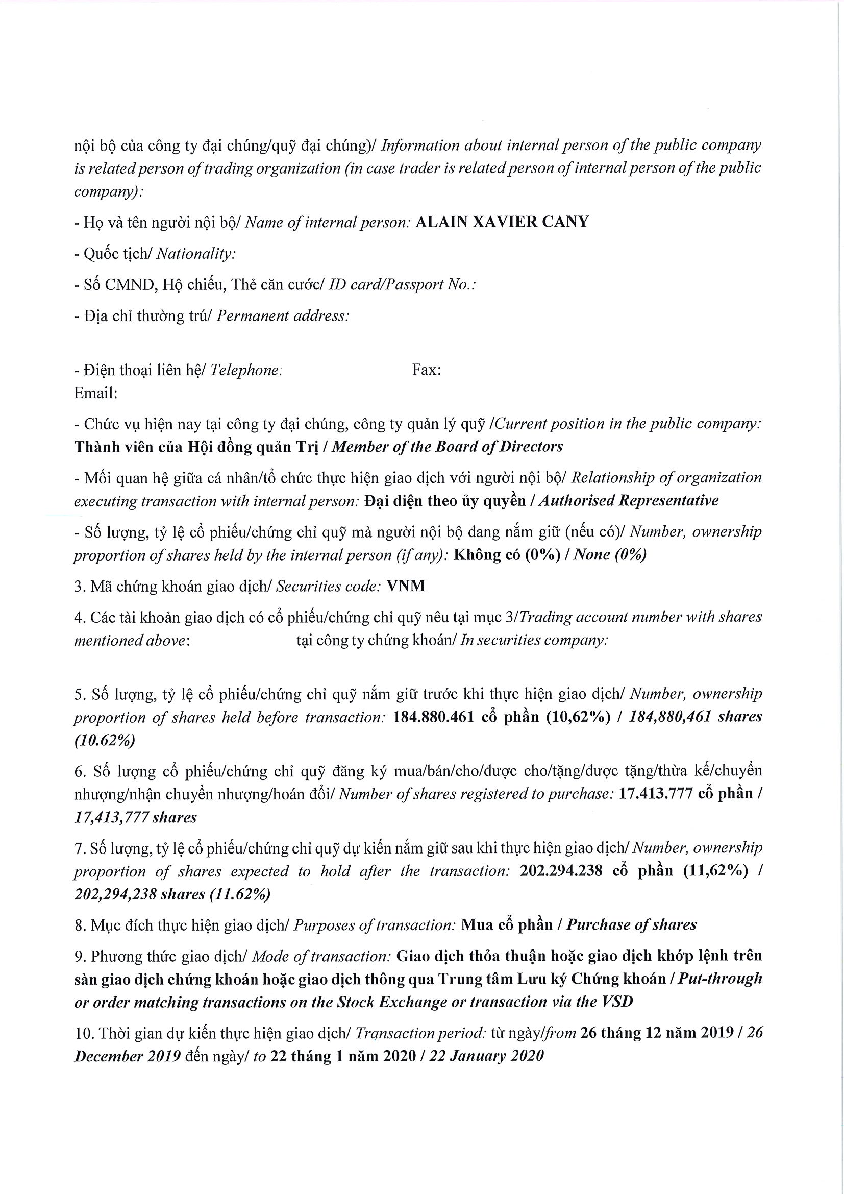 Notice of transaction in shares/fund certificates of internal person of public company, internal person of public fund and related persons of internal person from PLATINUM VICTORY PTE. LTD. 2